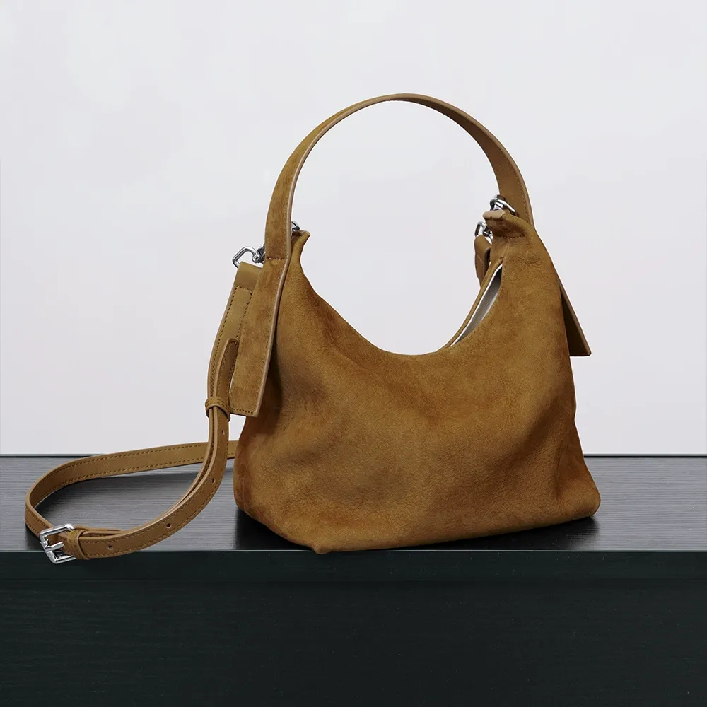 Caramel Brown Soft Suede Hobo Bag
