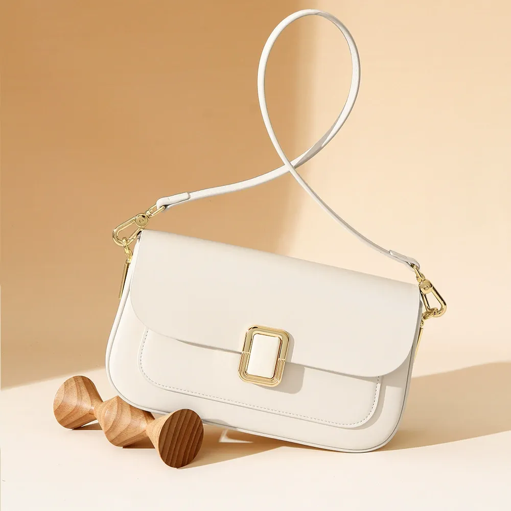 Elegant Minimal Luxe Ivory Flap Shoulder Bag