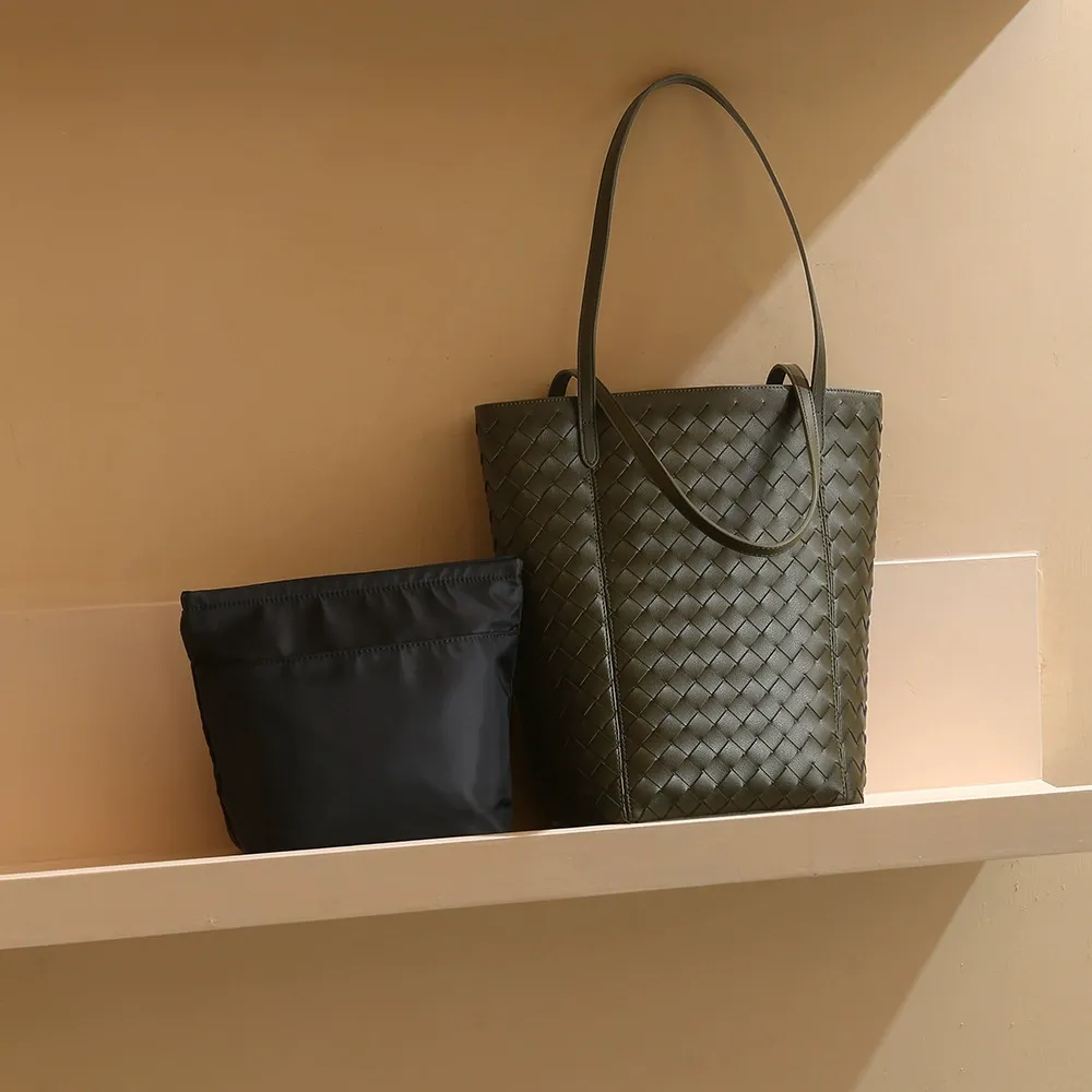 Olive Green Woven Tote Bag