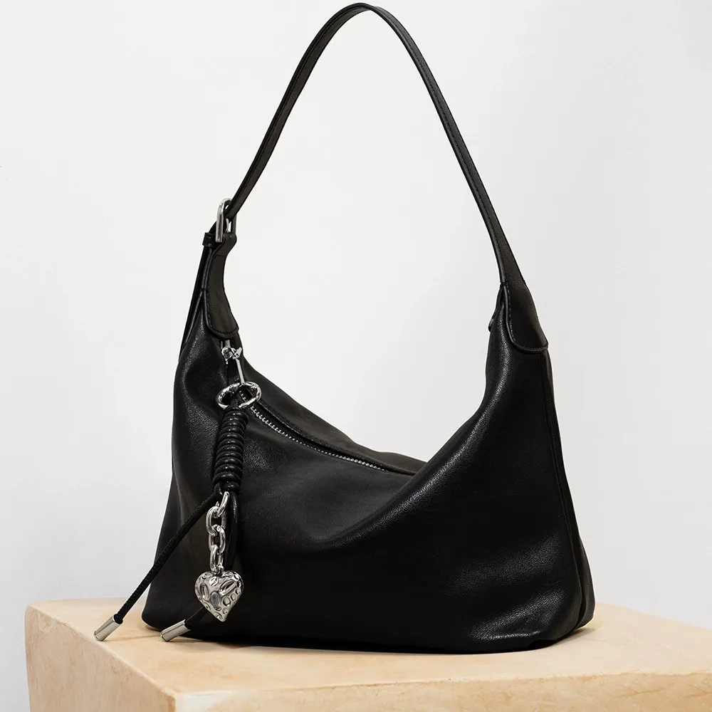 Black Soft Leather Hobo Bag