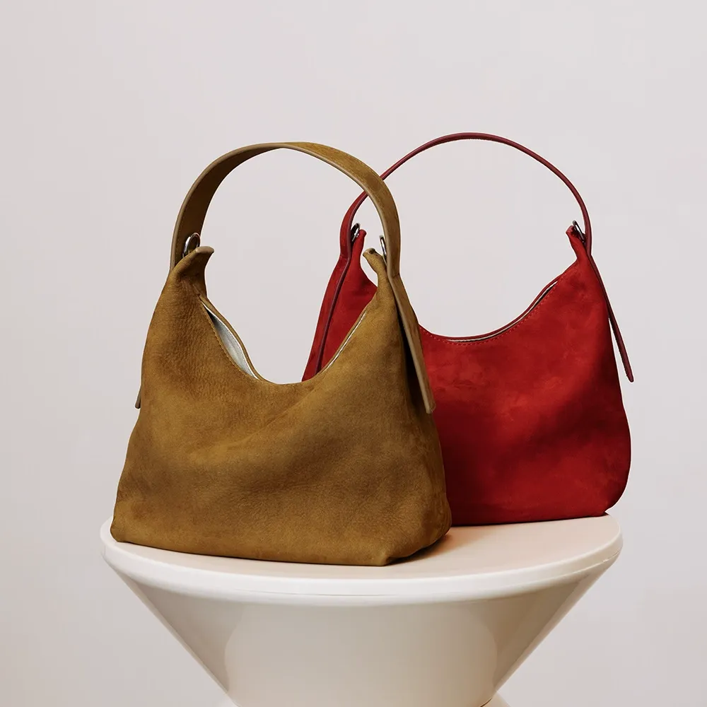 Caramel Brown Soft Suede Hobo Bag