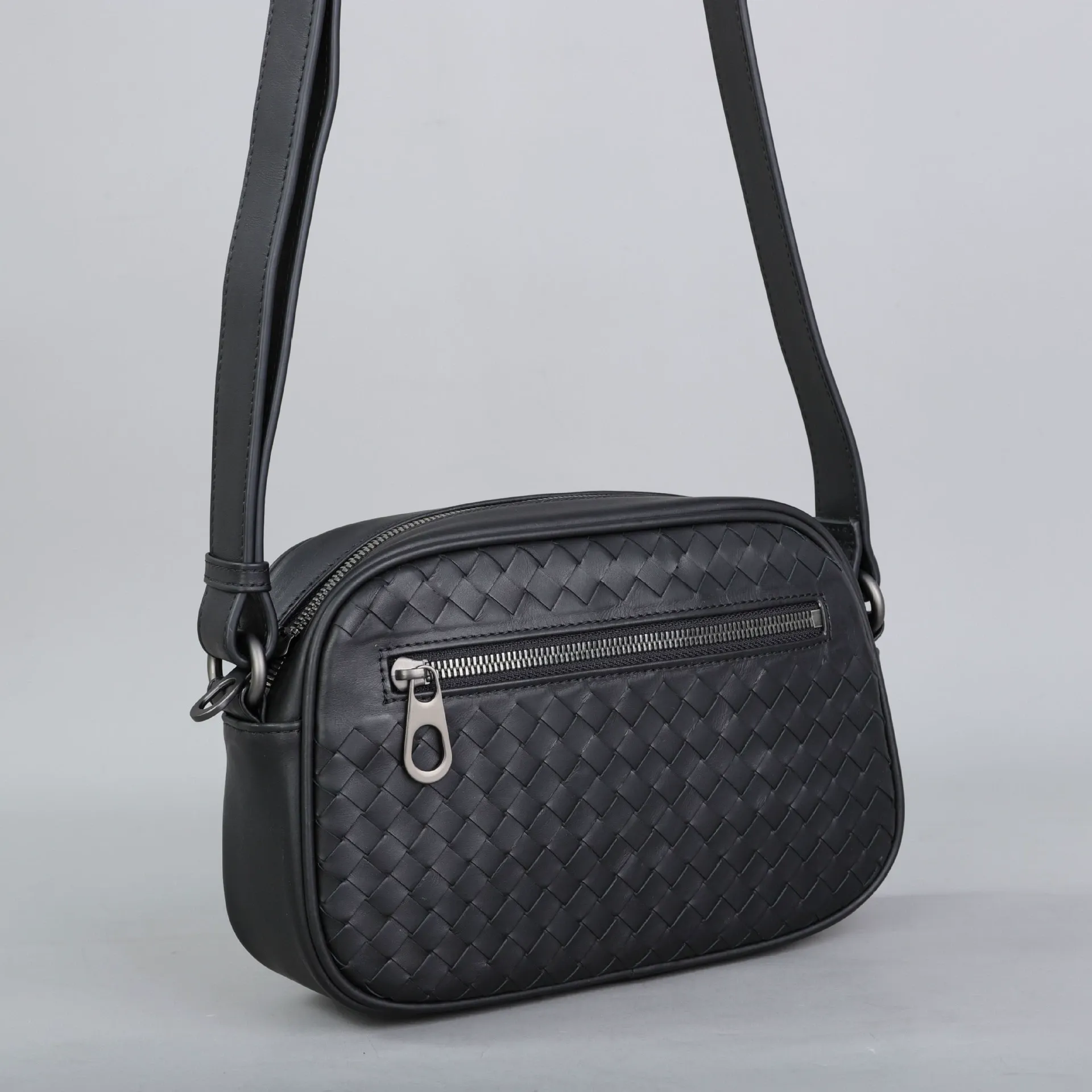 Men's Woven Leather Mini Crossbody Bag