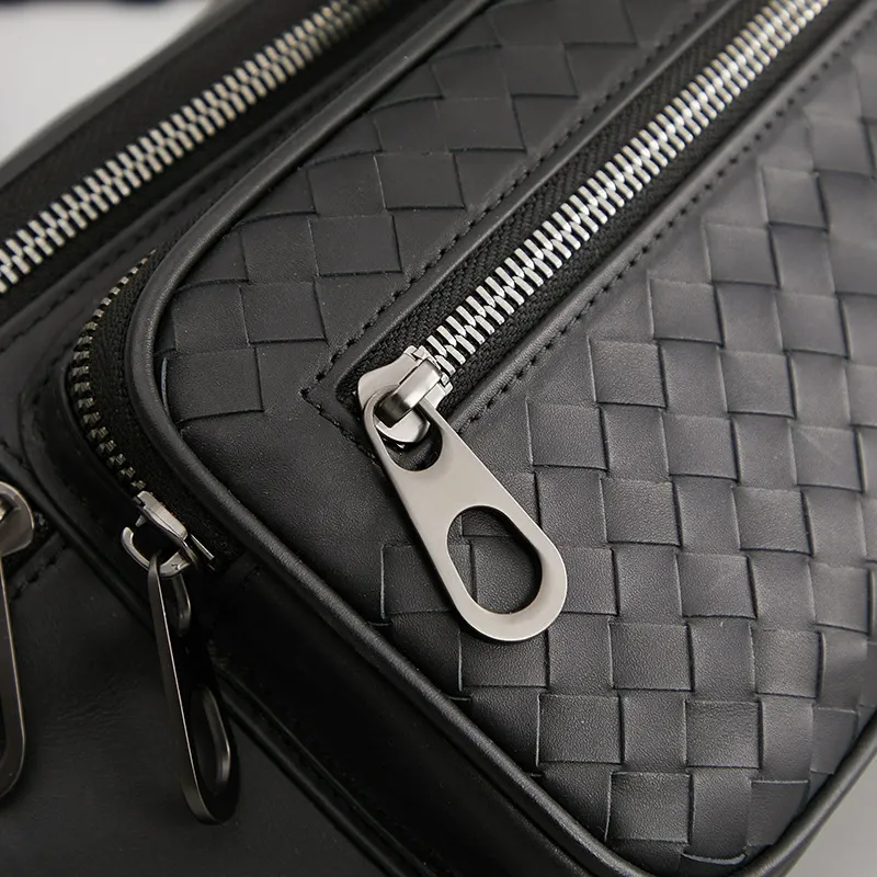 Urban Weave Multi-Pocket Leather Waist Bag