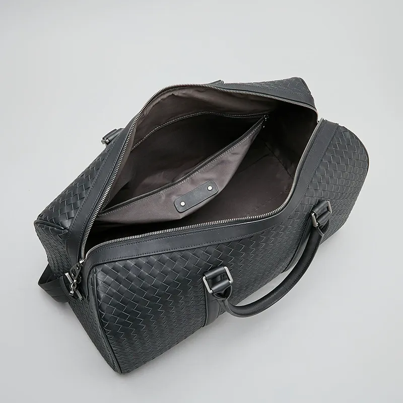 Luxury Weave Leather Travel Duffle Bag