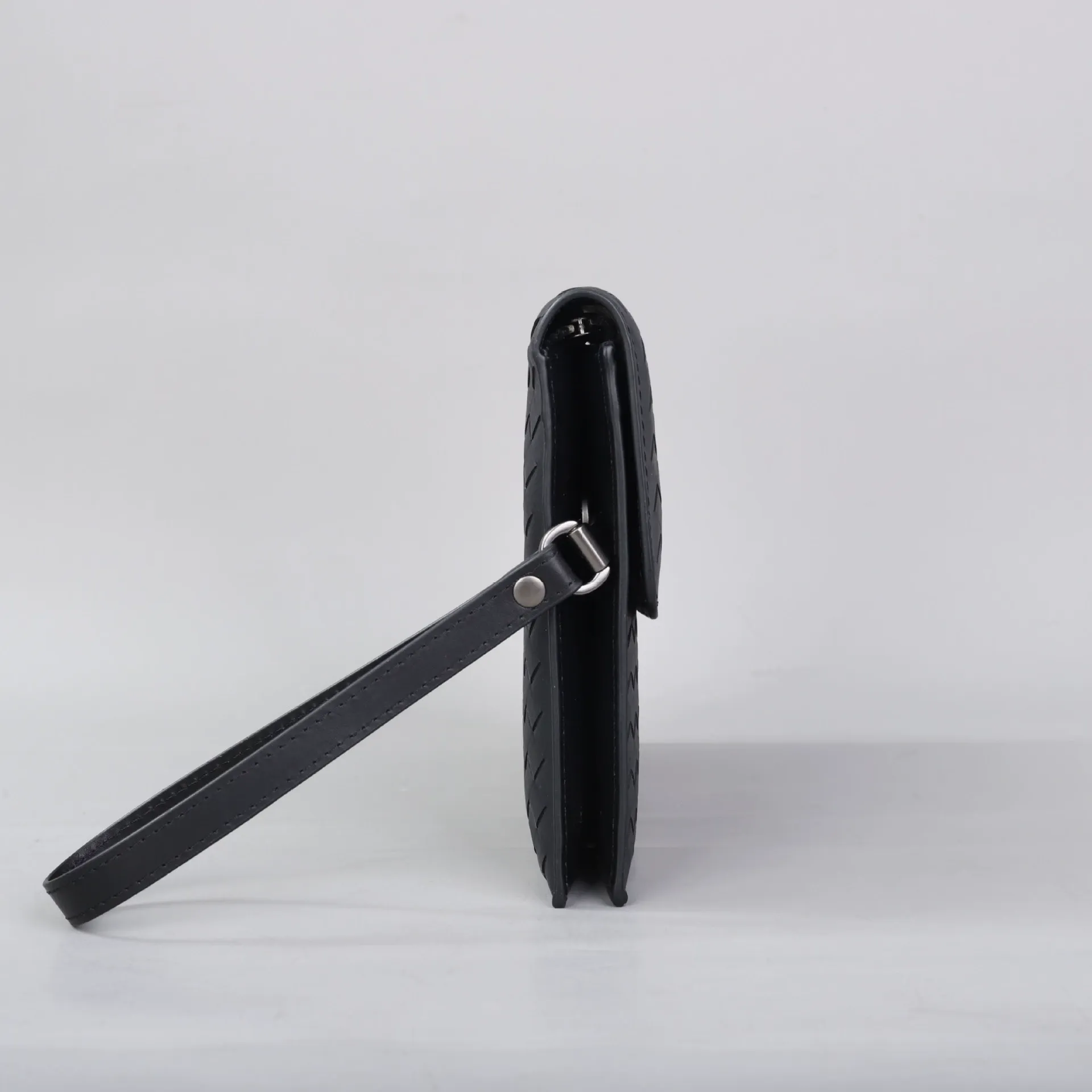 Men's Woven Leather Wristlet Clutch Bag