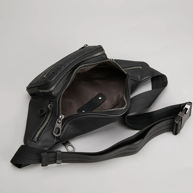 Urban Weave Multi-Pocket Leather Waist Bag