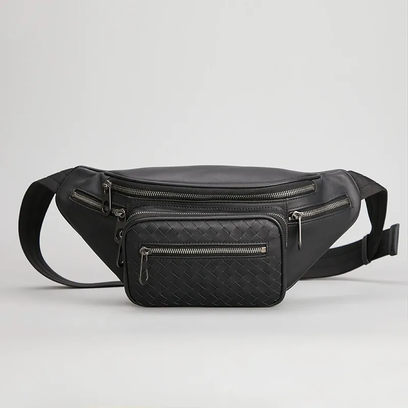 Urban Weave Multi-Pocket Leather Waist Bag