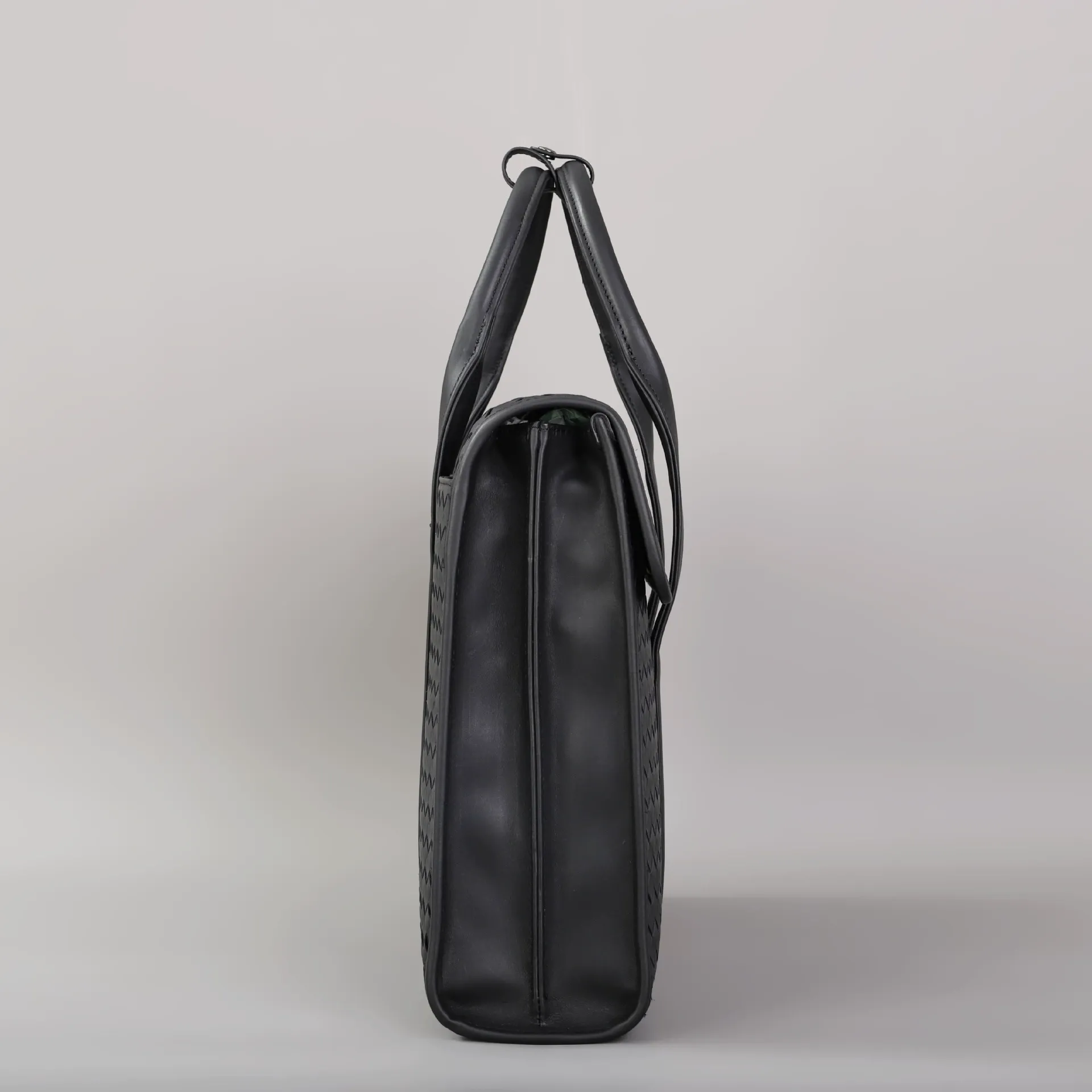 Men's Large Woven Leather Structured Business Tote Bag