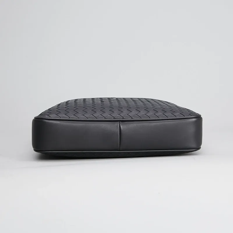 Men's Woven Leather Crossbody Slim Messenger Bag