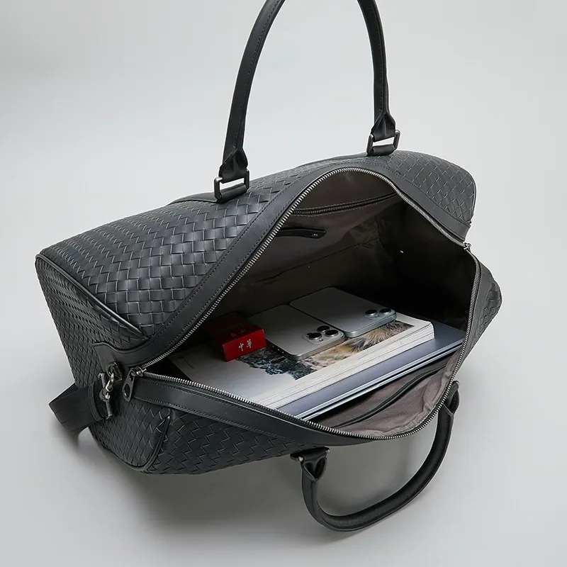 Luxury Weave Leather Travel Duffle Bag