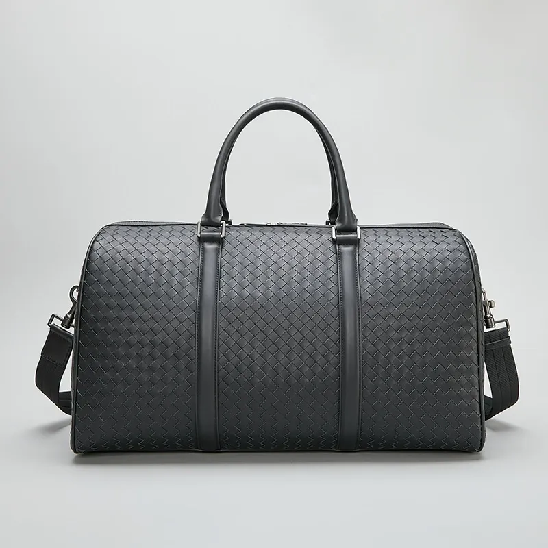 Luxury Weave Leather Travel Duffle Bag