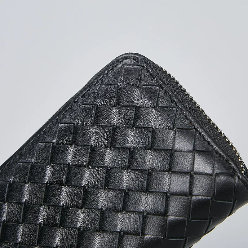 Woven Leather Compact Zip Wallet