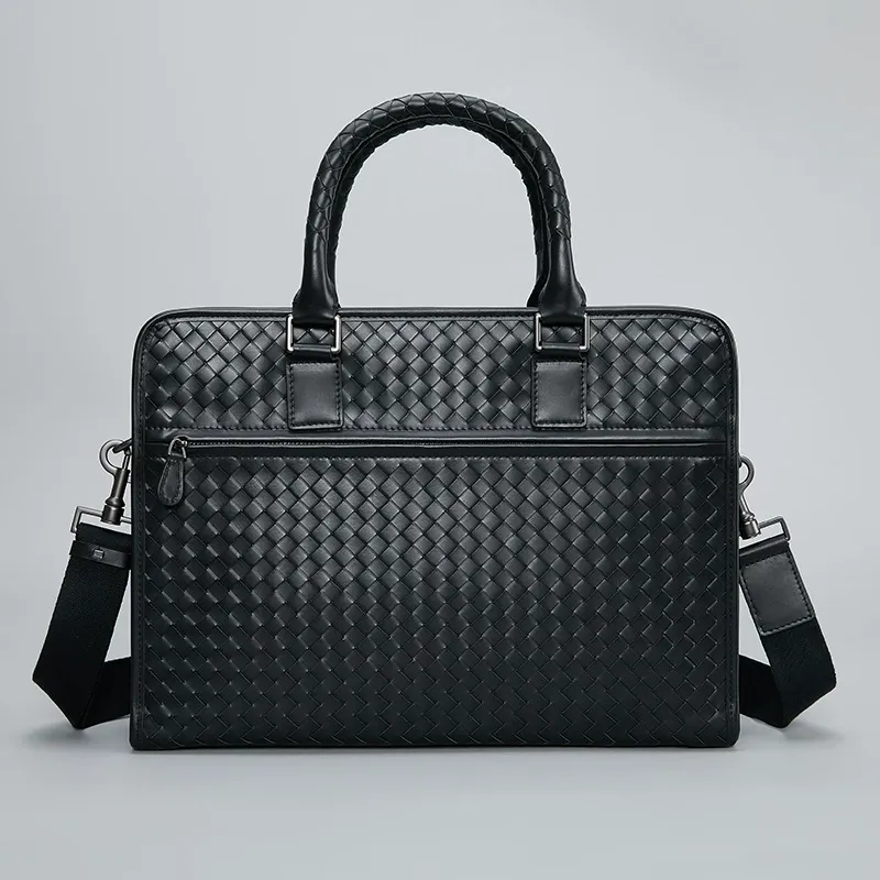 Woven Leather Executive Laptop Briefcase