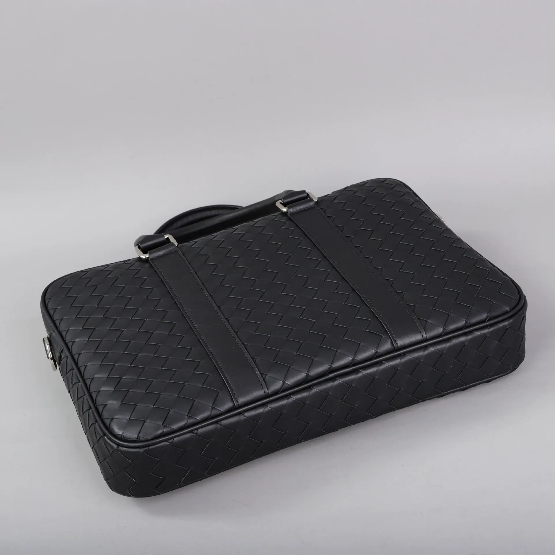 Men's Woven Leather Double-Handle Business Briefcase with Detachable Shoulder Strap