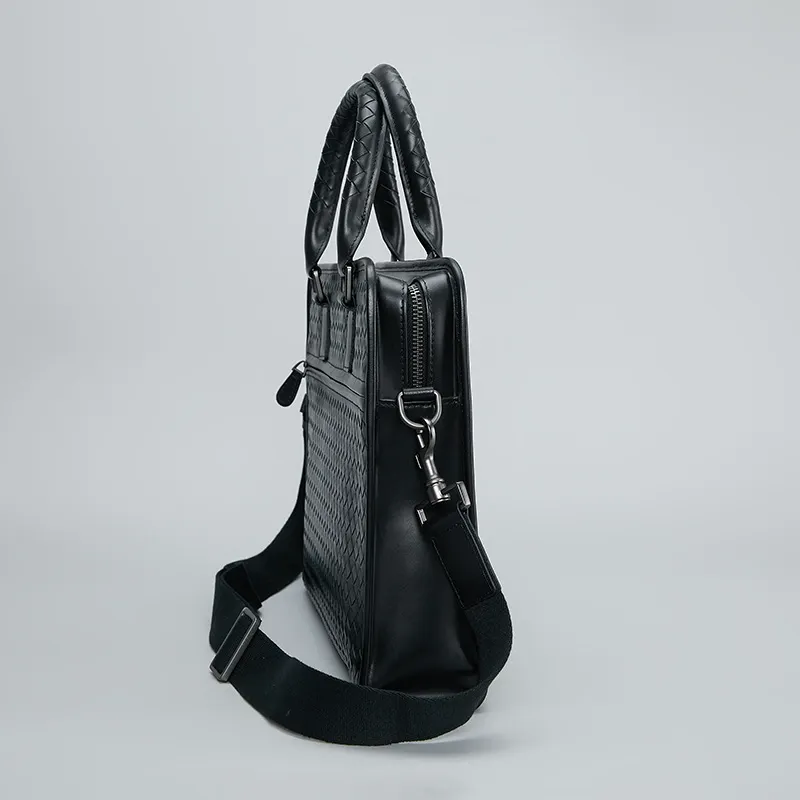 Woven Leather Executive Laptop Briefcase