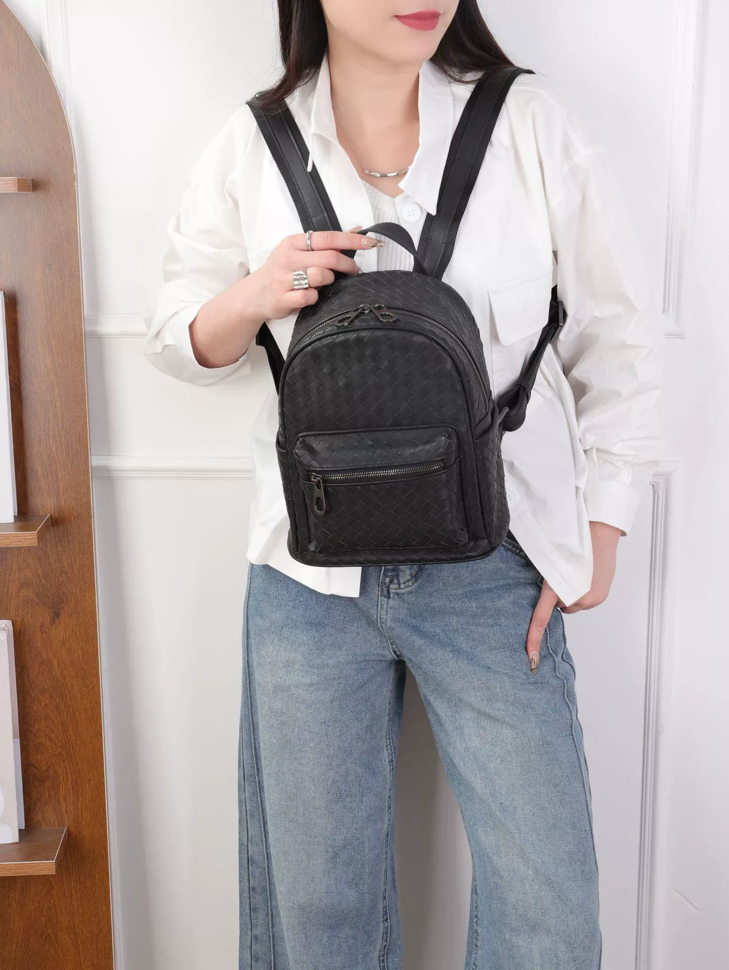 Woven Leather Urban Style Backpack