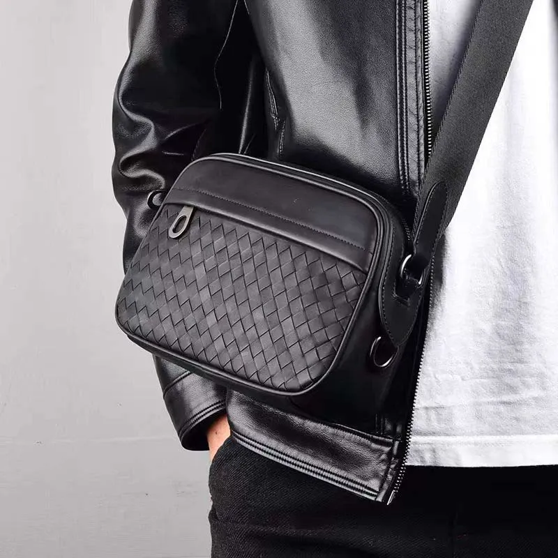 Men's Woven Leather Slim Crossbody Bag