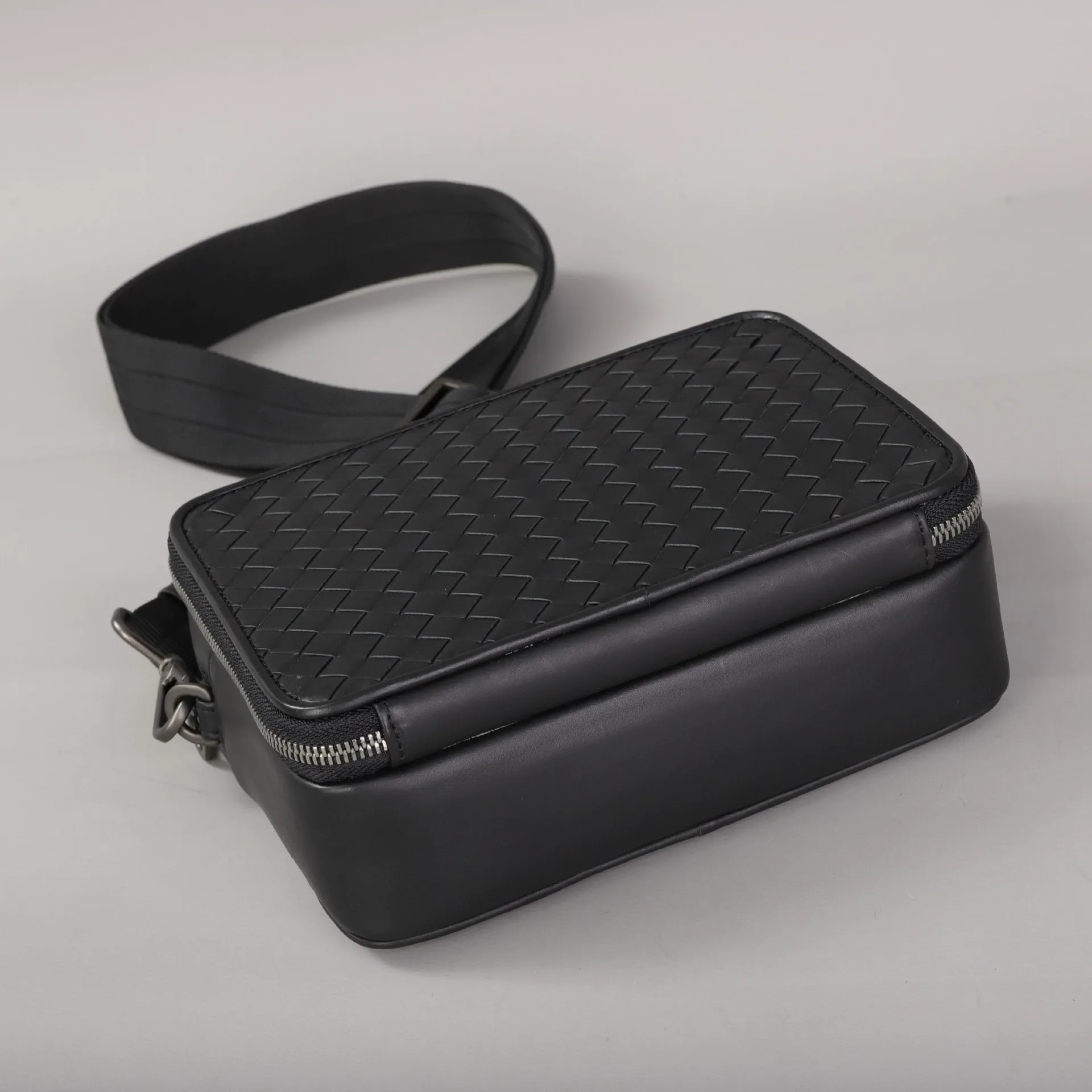 Men's Woven Leather Compact Crossbody Bag