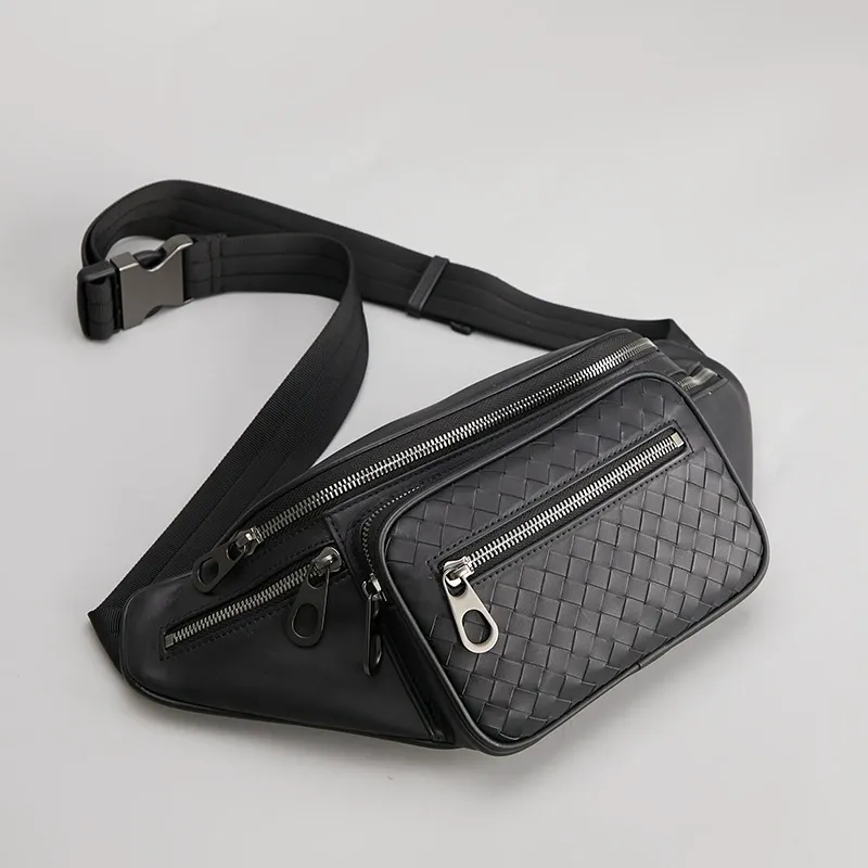 Urban Weave Multi-Pocket Leather Waist Bag