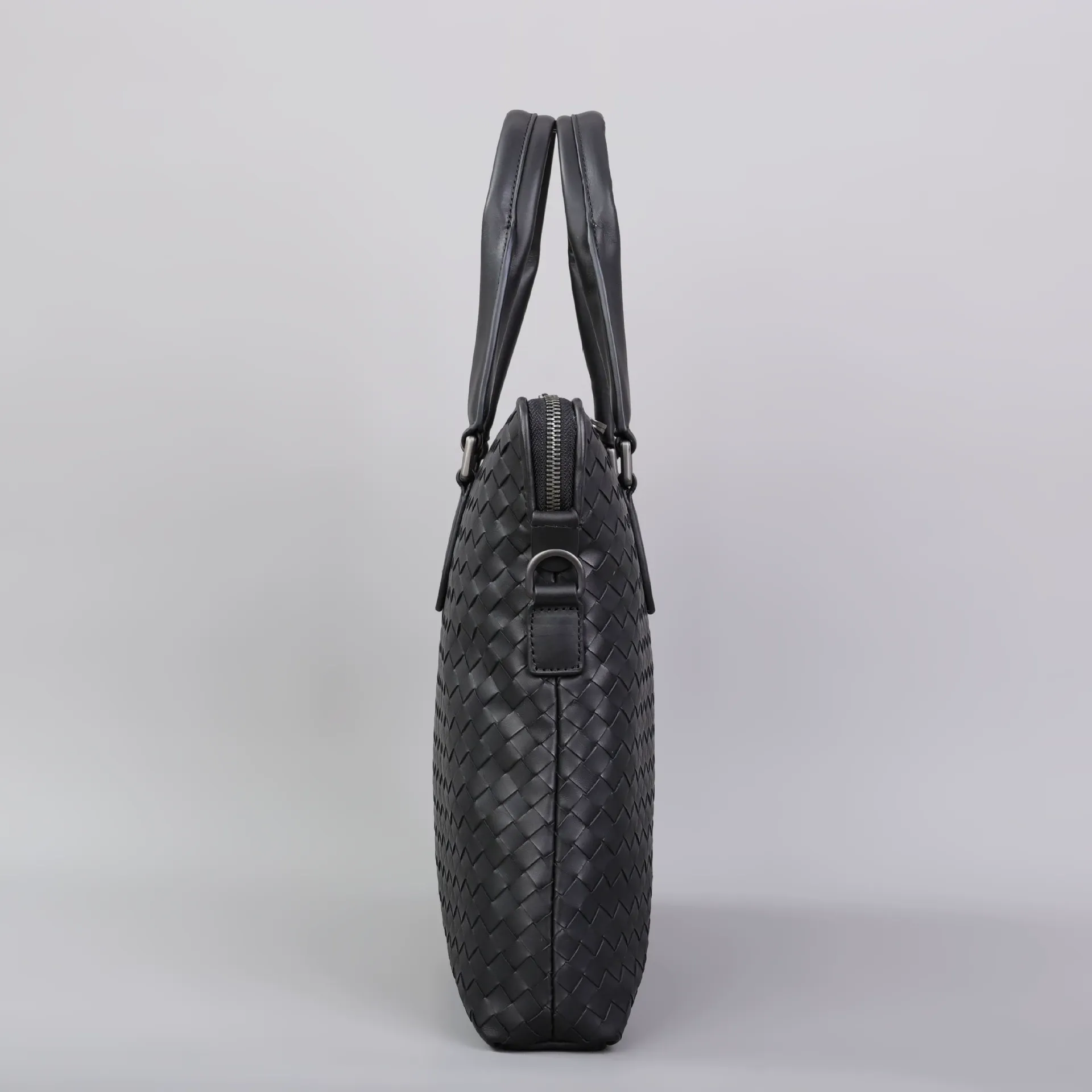 Men's Woven Leather Business Briefcase with Shoulder Strap