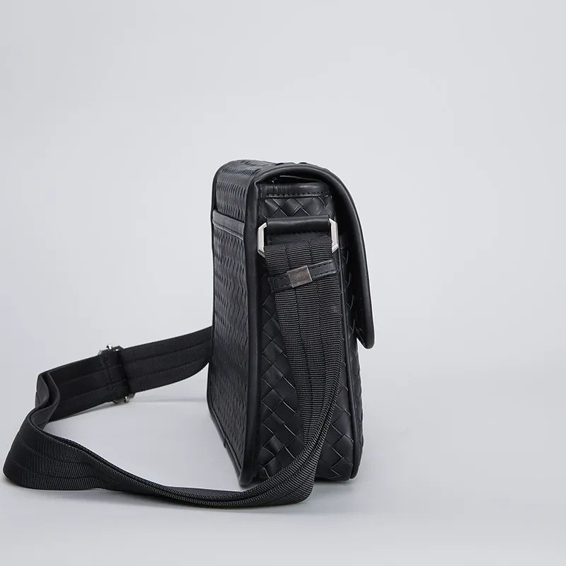 Men's Woven Leather Flap Crossbody Bag
