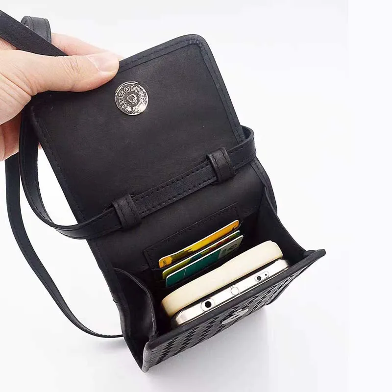 Mini Woven Leather Crossbody Phone Bag