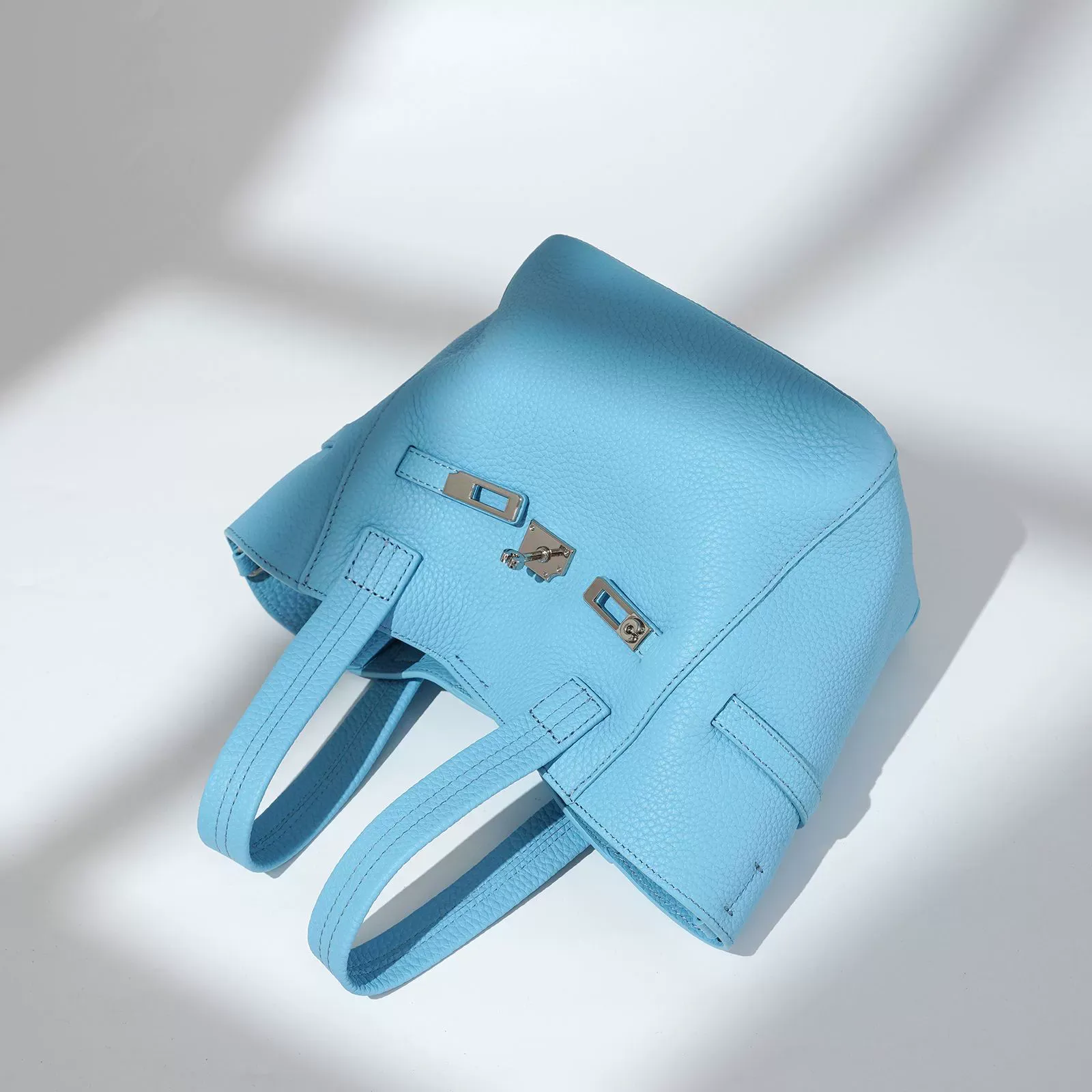 Sky Blue Pebbled Leather Mini Tote Bag