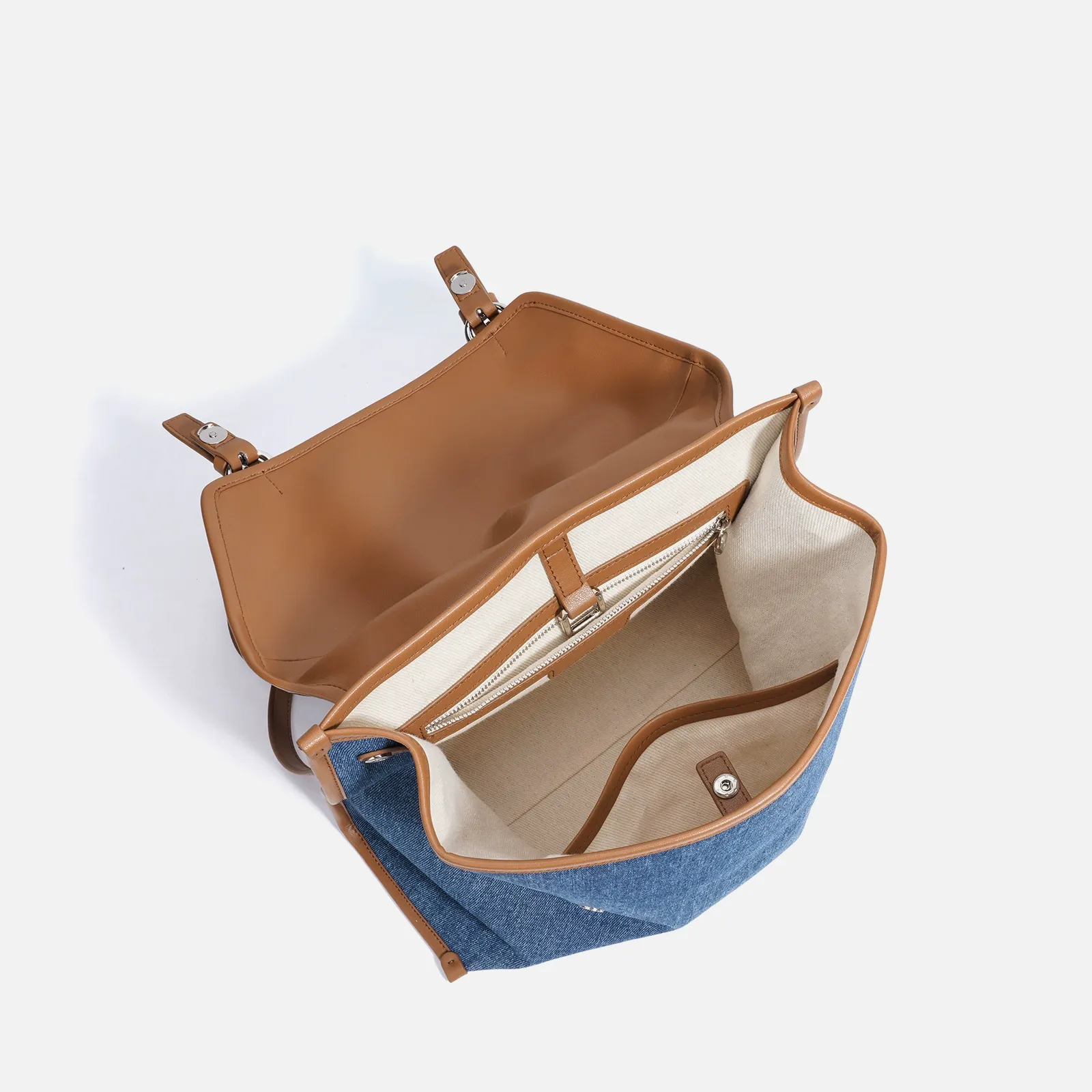 Denim & Leather Backpack with Top Handle