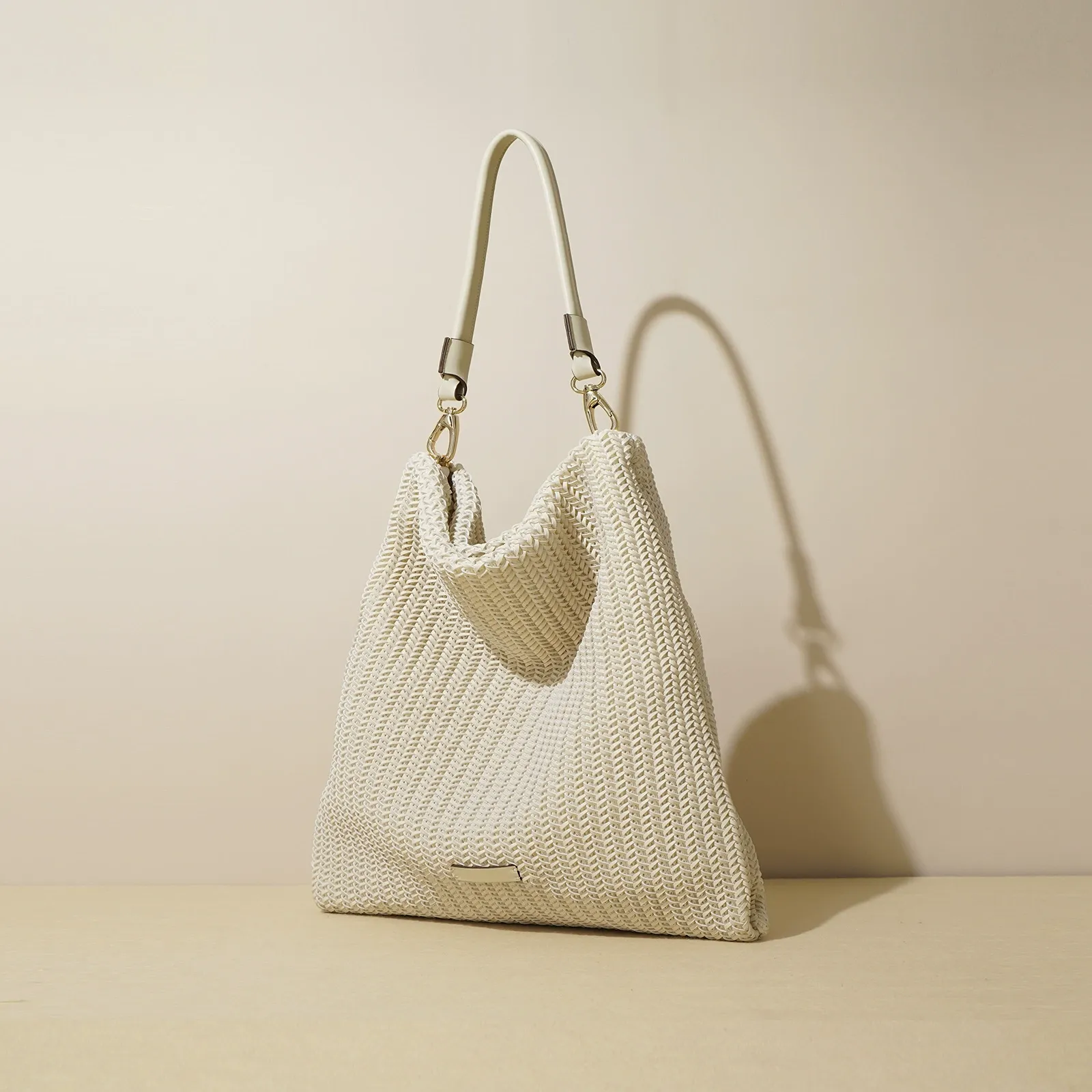 Soft Woven Shoulder Bag with Leather Strap