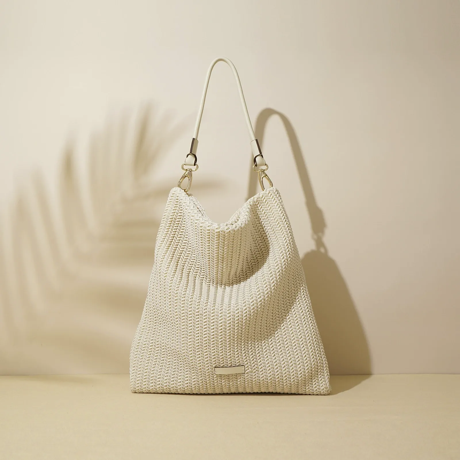 Soft Woven Shoulder Bag with Leather Strap