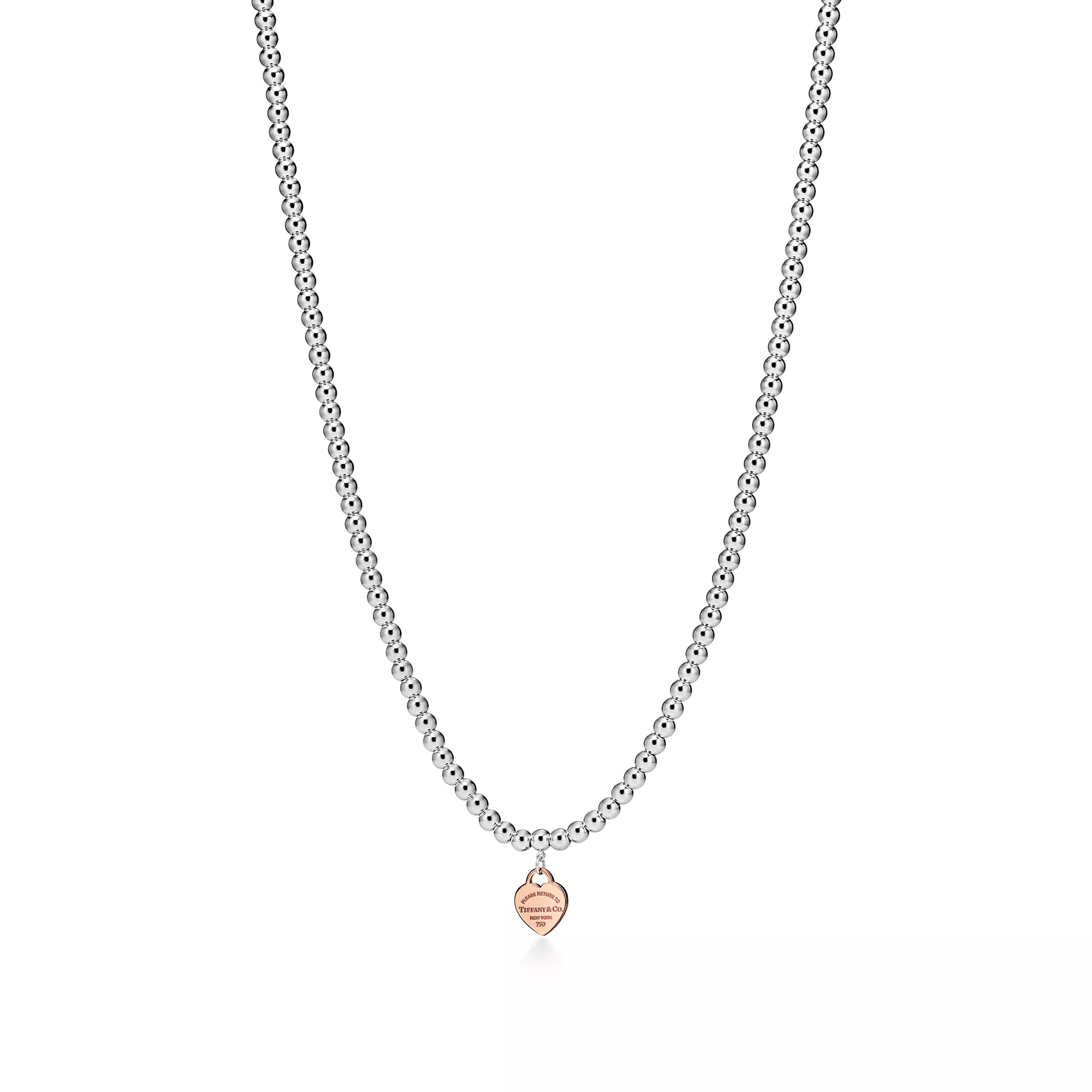 Return to Tiffany® Heart Tag Bead Necklace in Sterling Silver & Rose Gold, Mini