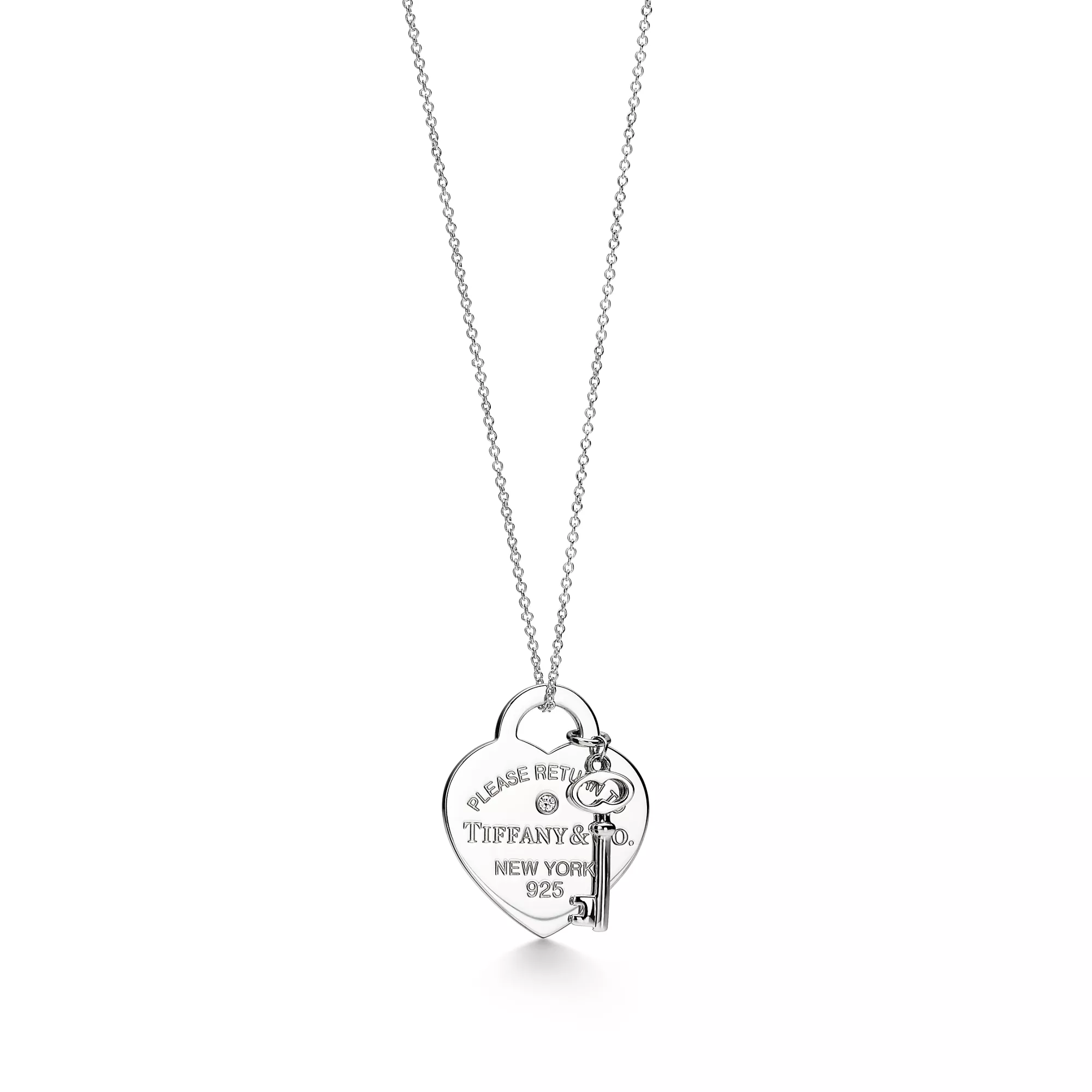 Return to Tiffany® Heart Tag and Key Necklace in Sterling Silver with a Diamond, Medium