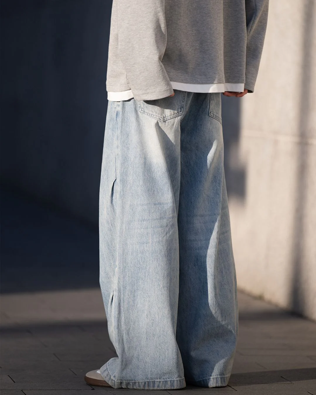 Washed Blue Wide Denim Pants DP048