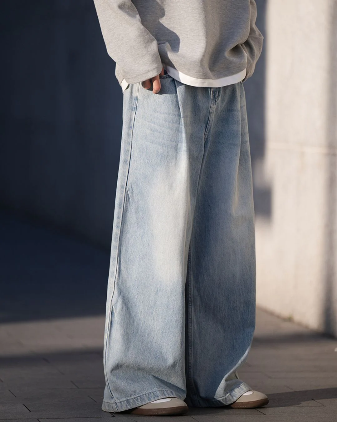 Washed Blue Wide Denim Pants DP048