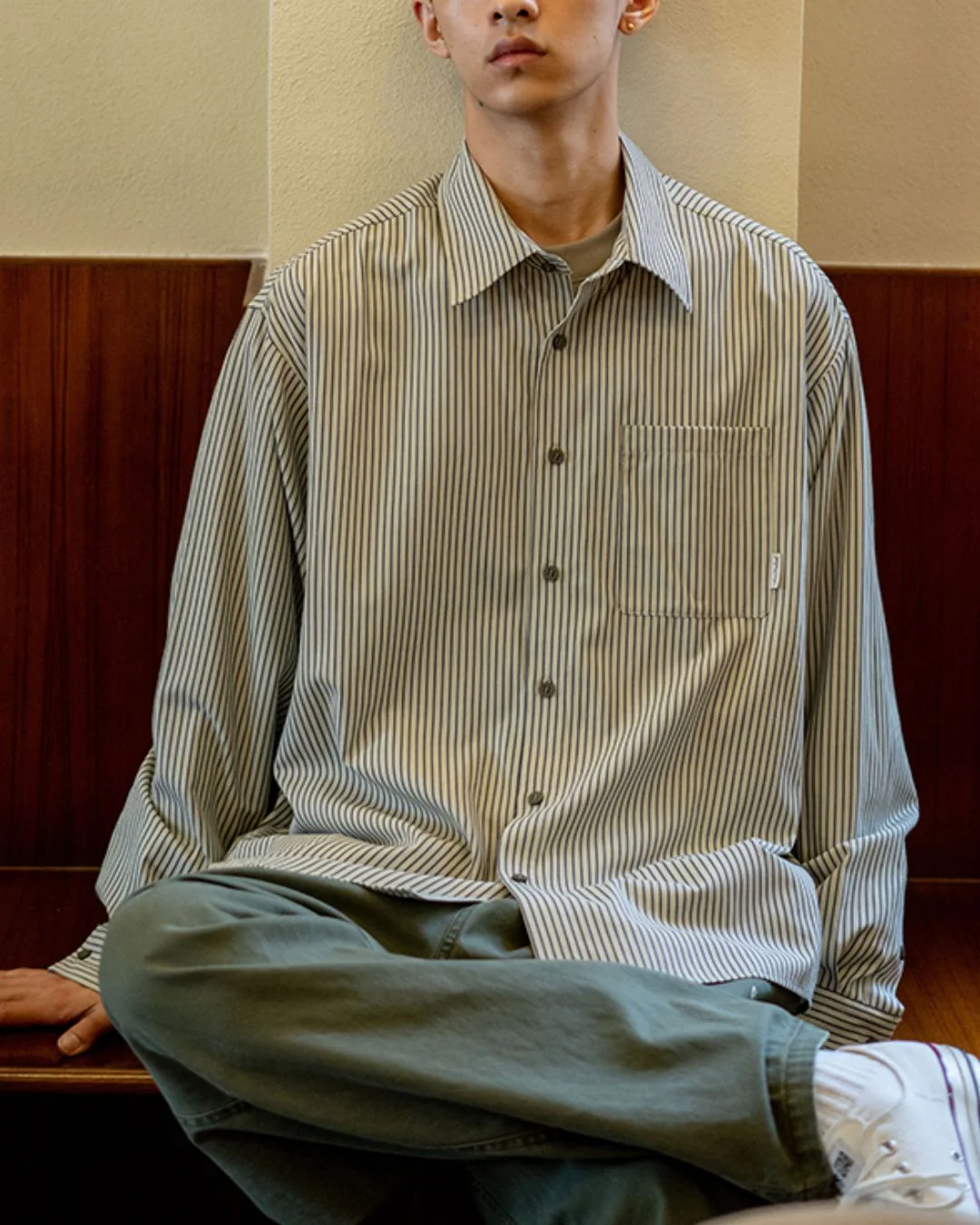 【10日以内お届け】Oversized Striped Shirt LS095