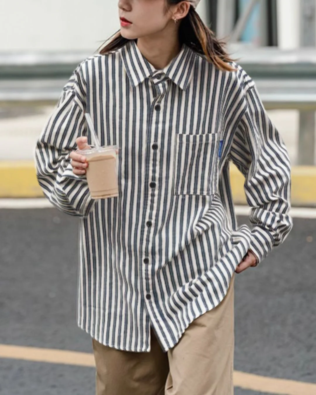 【10日以内お届け】Stripe Loose shirt LS001