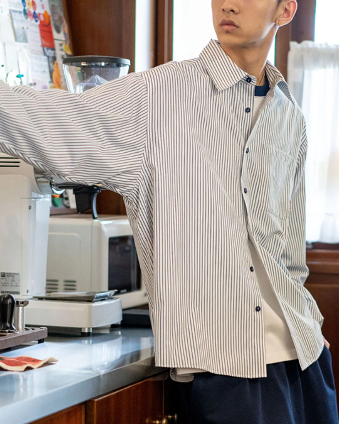 【10日以内お届け】Oversized Striped Shirt LS095