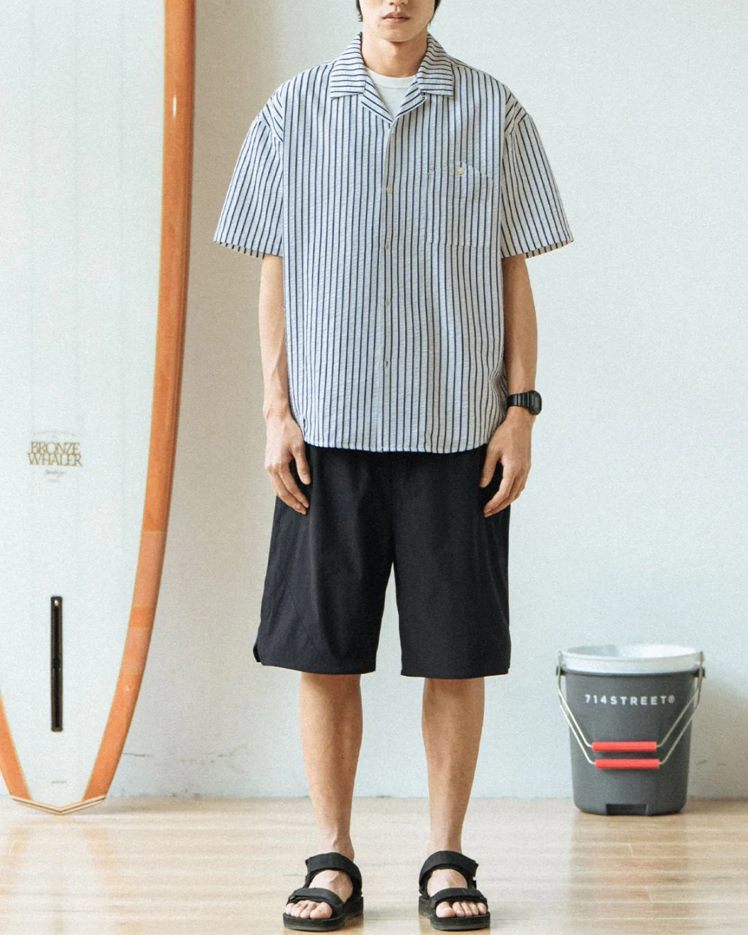 Open Collar Striped-Shirt SS025