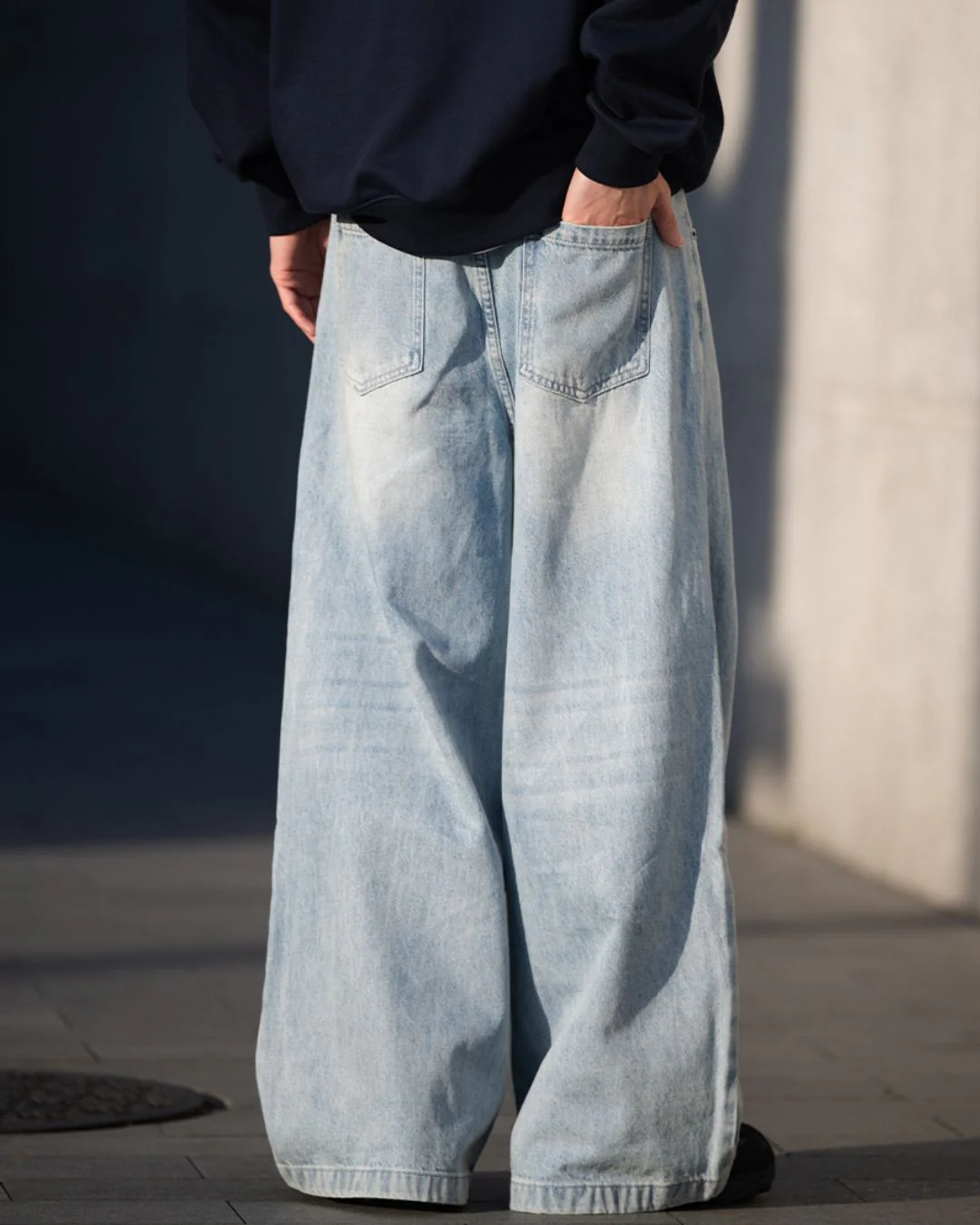 Washed Blue Wide Denim Pants DP048