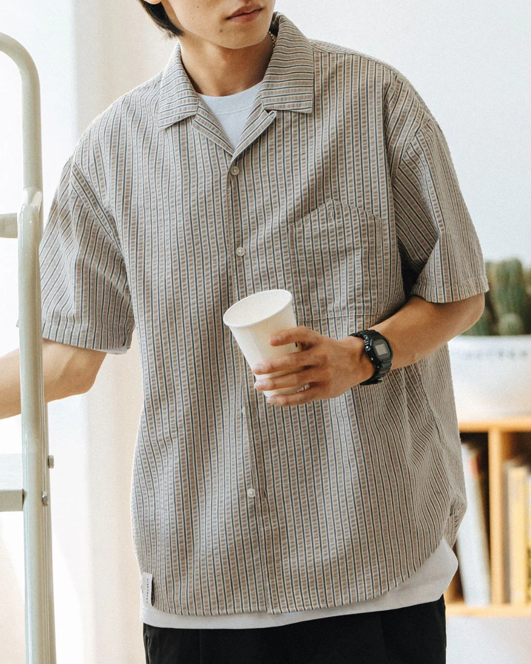 Open Collar Striped-Shirt SS025