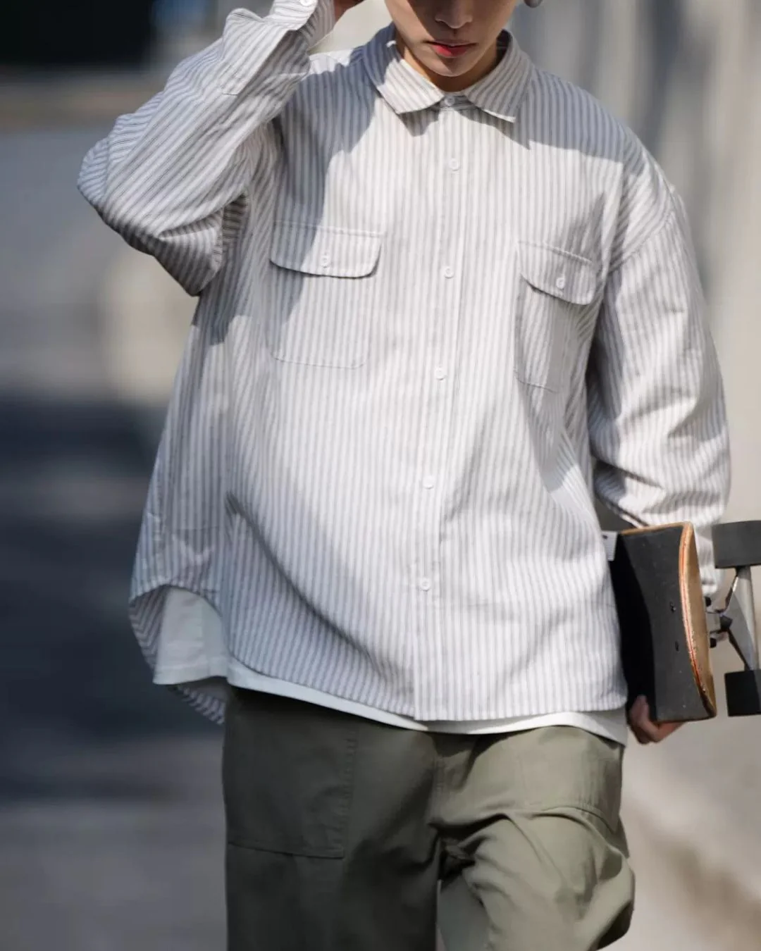 【10日以内お届け】Double Pocket Striped Shirt LS066