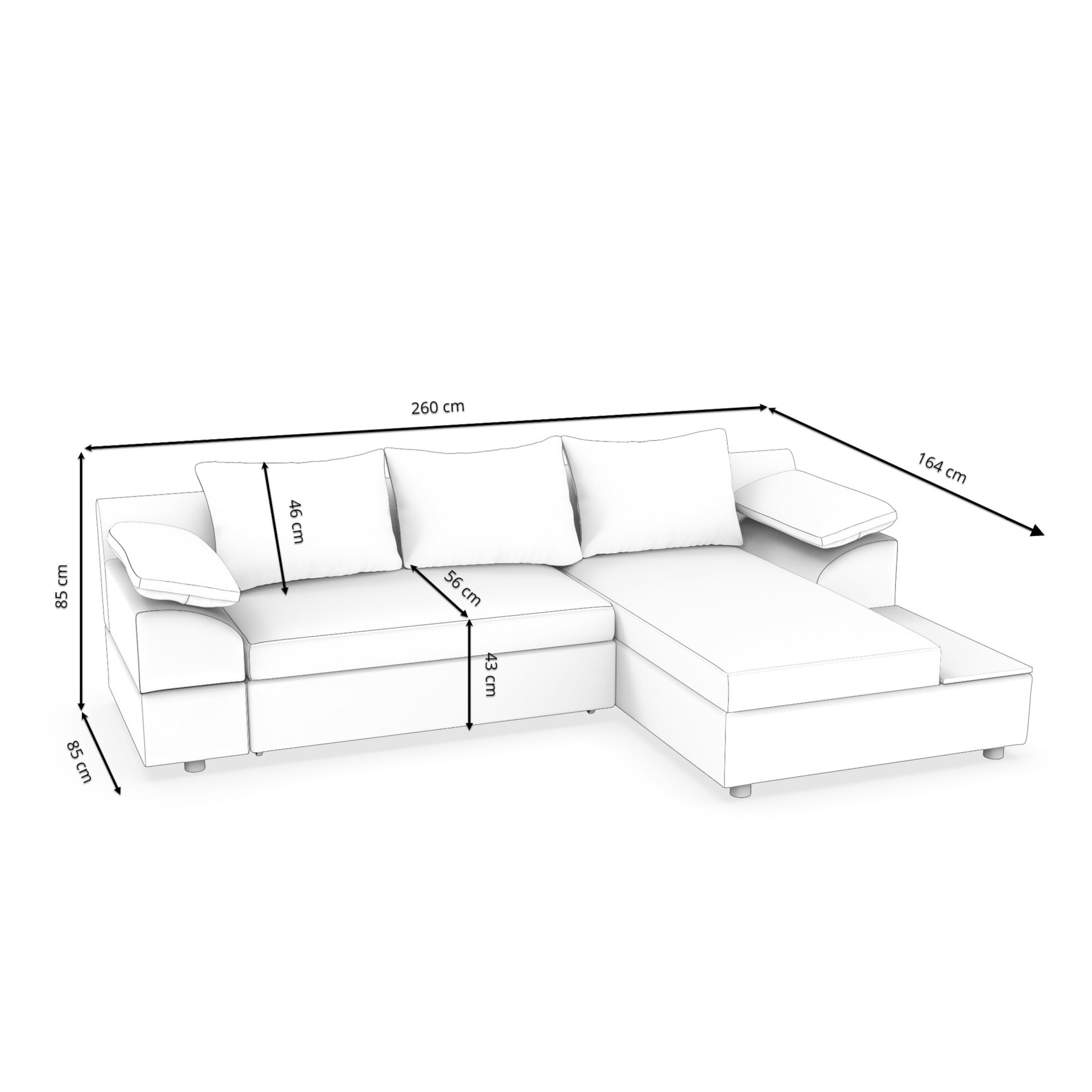 Ecksofa mit Schlaffunktion NALA rechts weiss
