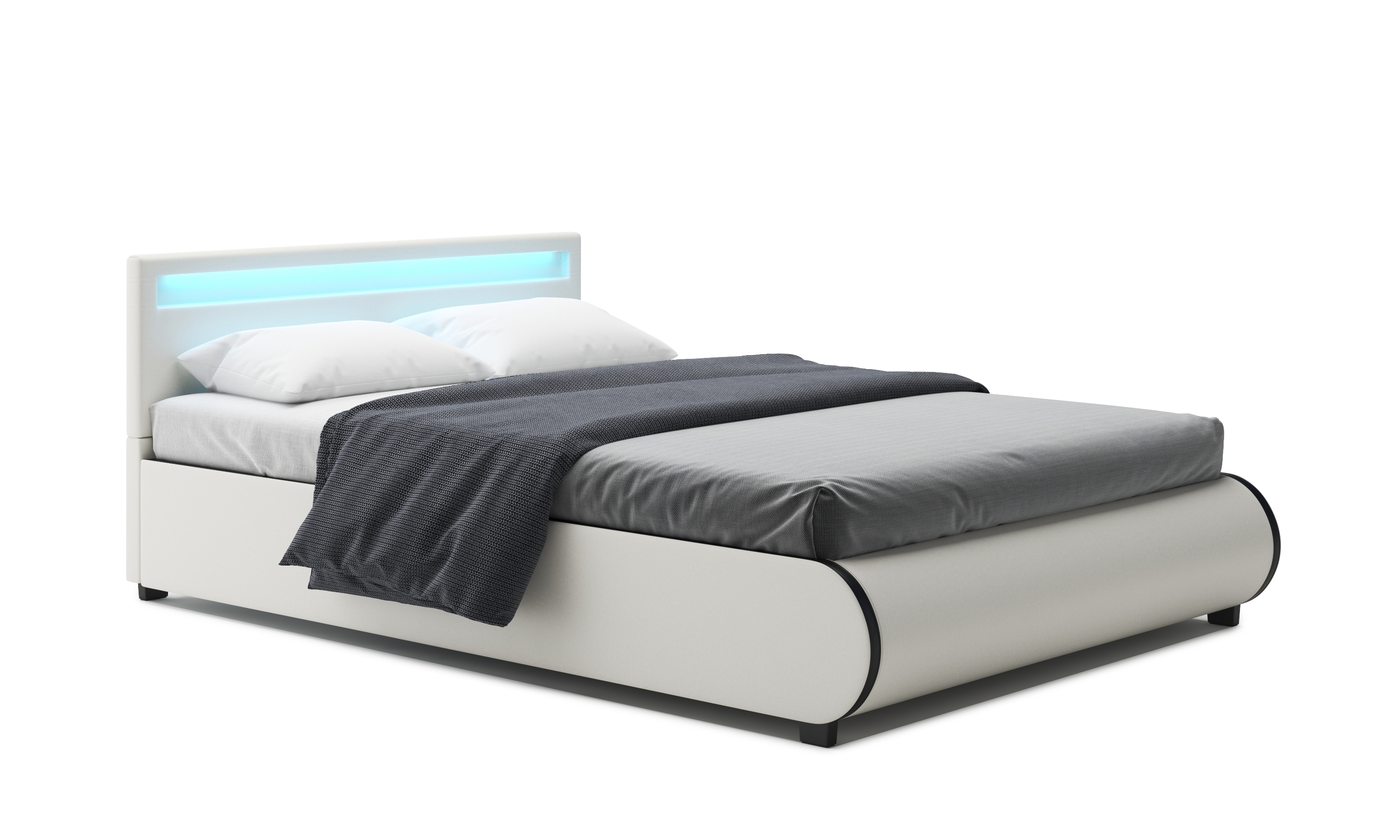 Lederbett LED SIESTA 140 x 200 cm weiss