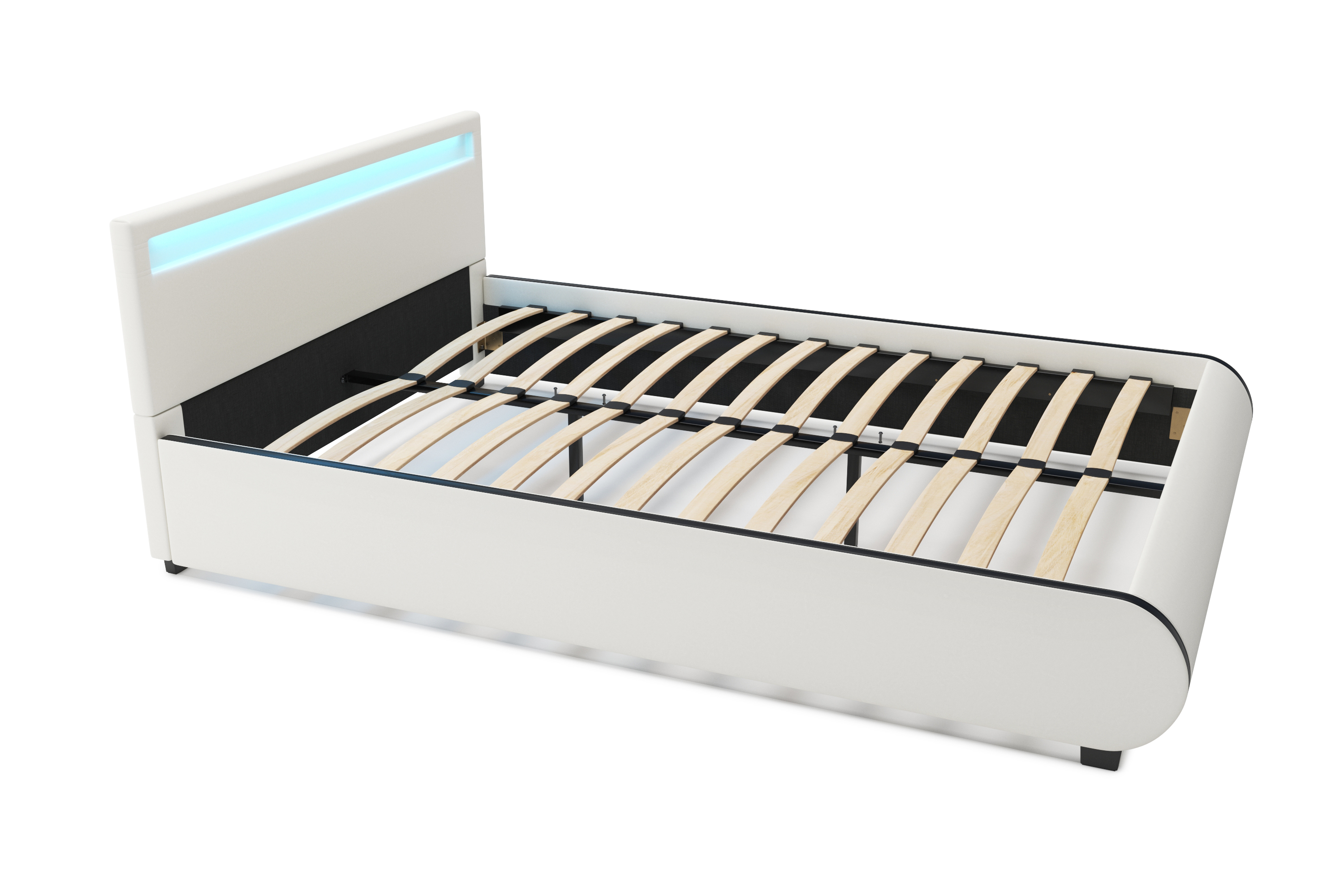 Lederbett LED SIESTA 140 x 200 cm weiss