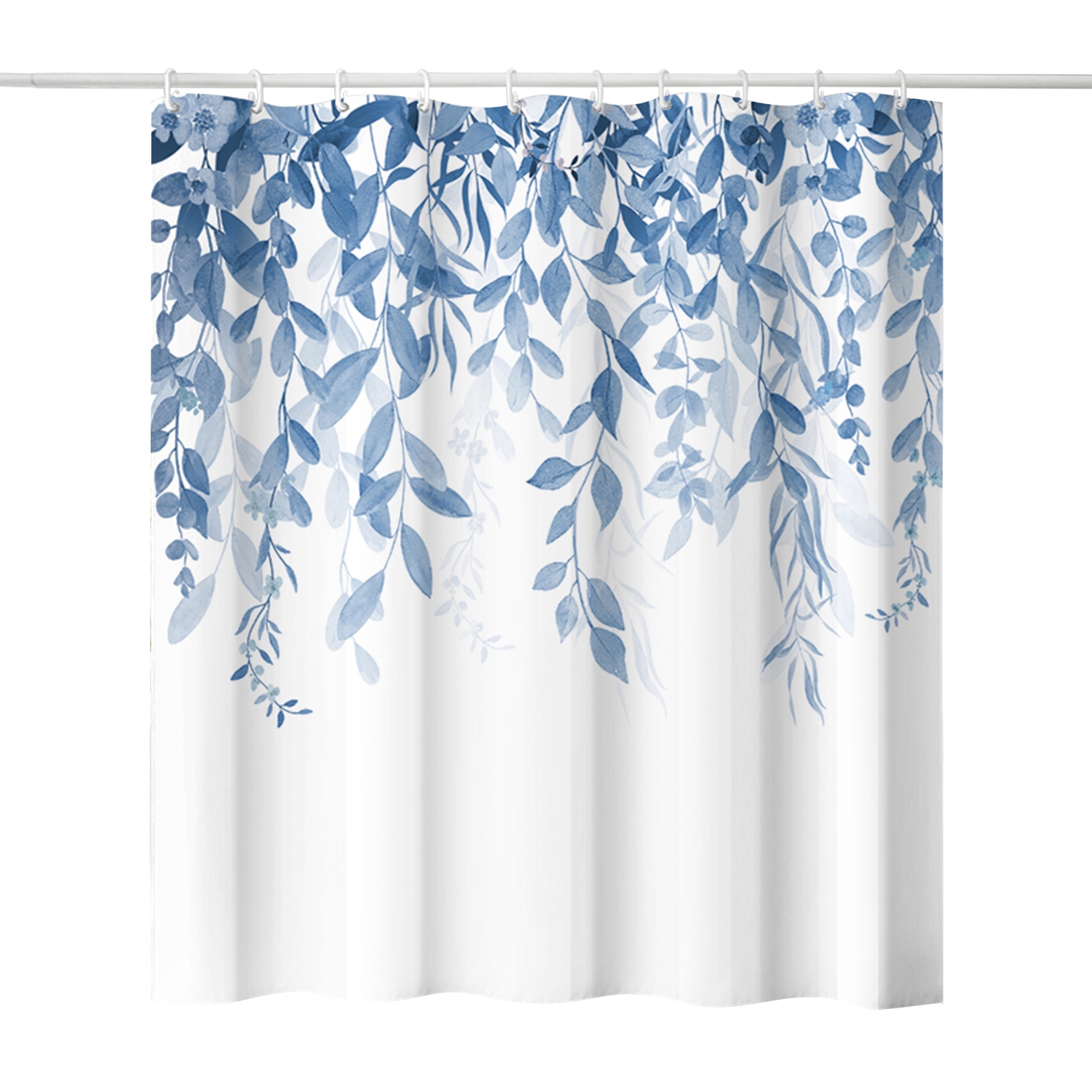Duschvorhang 180 x 210 cm Blätter weiss/blau