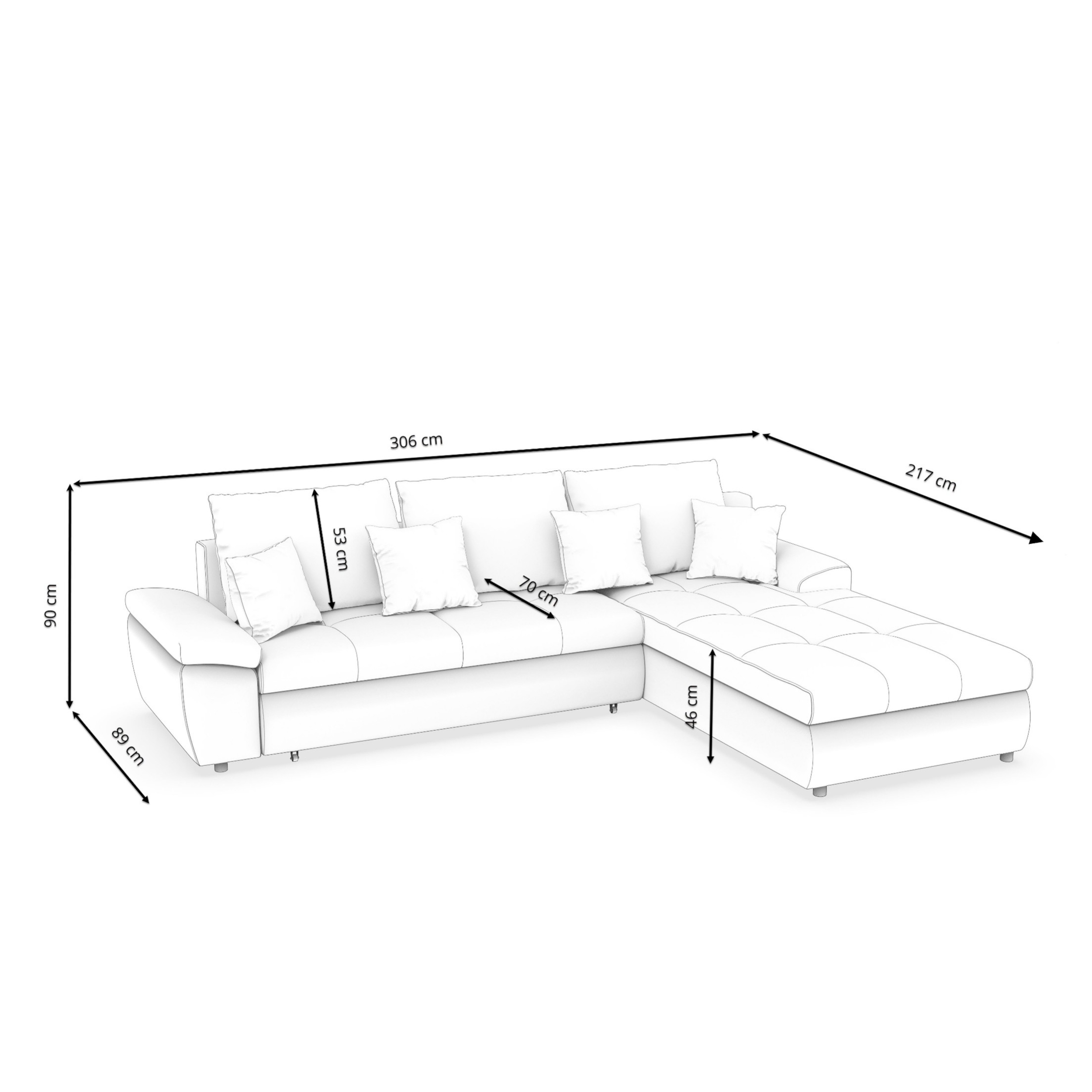 Ecksofa mit Schlaffunktion BRYNN rechts grau