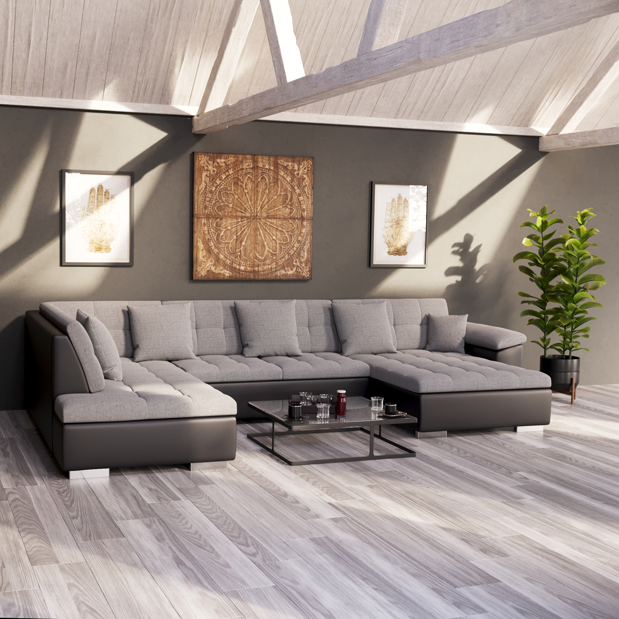 Ecksofa ARIA rechts grau/schwarz