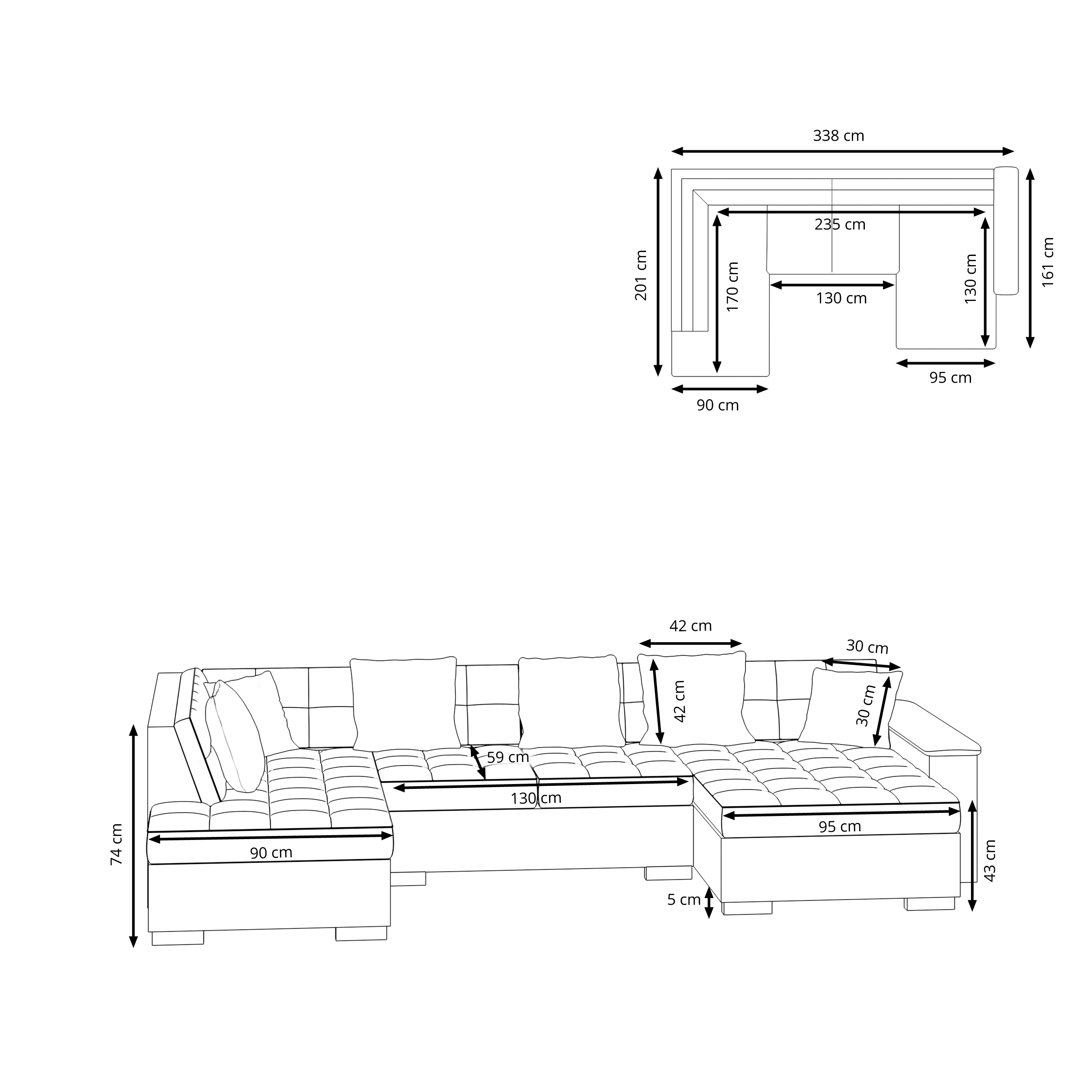 Ecksofa ARIA rechts grau