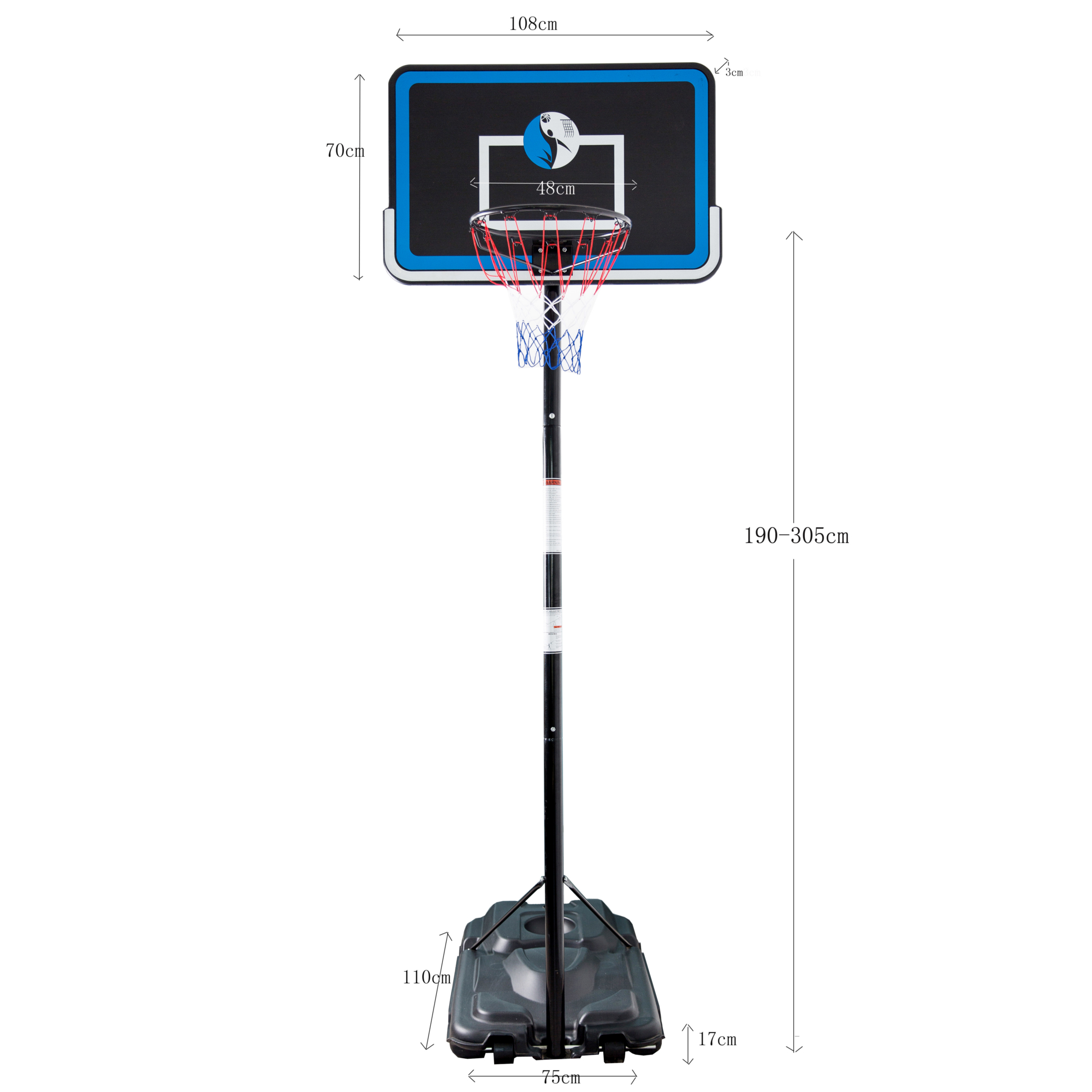 Basketballkorb mit Ständer 190 - 305 cm