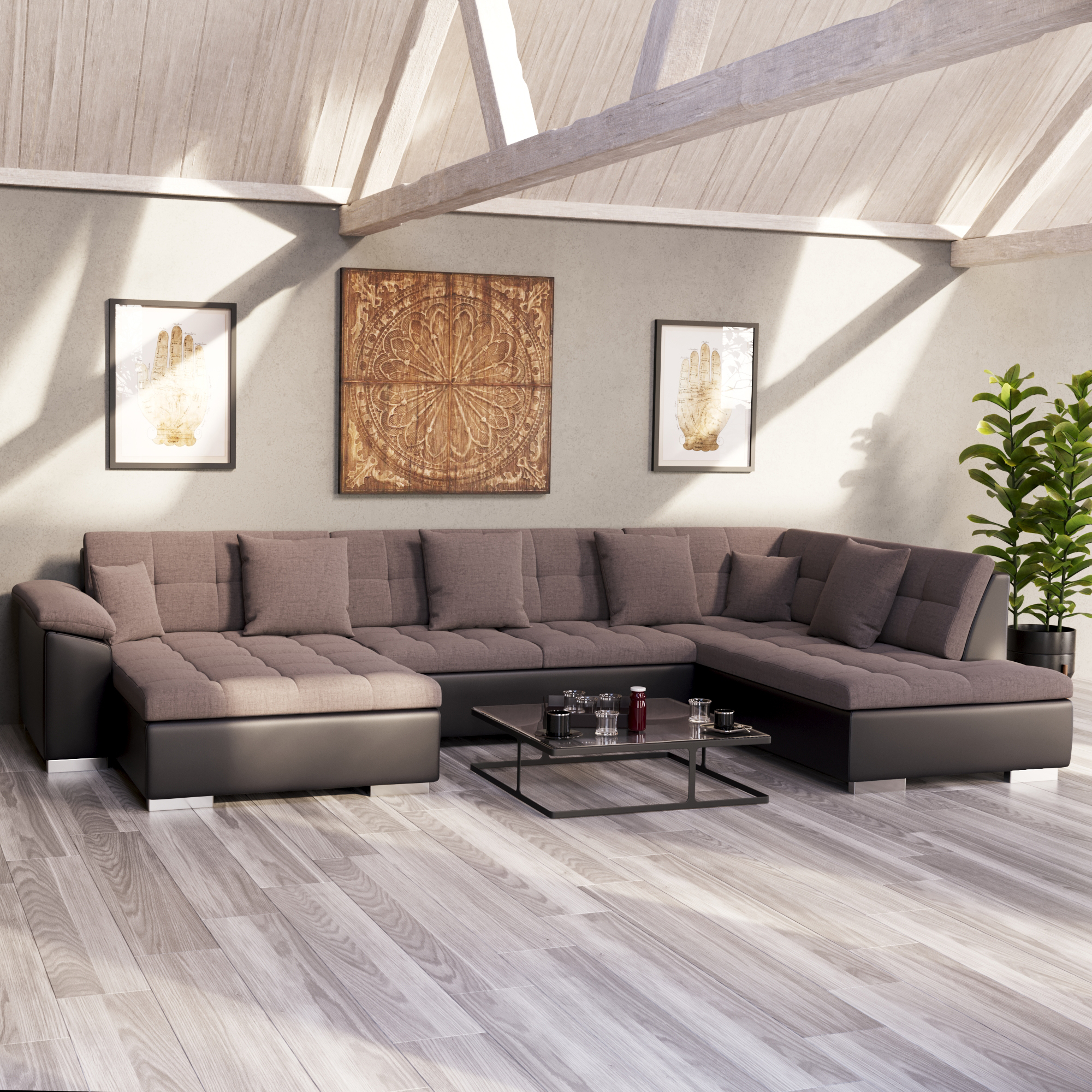 Ecksofa ARIA links taupe/schwarz